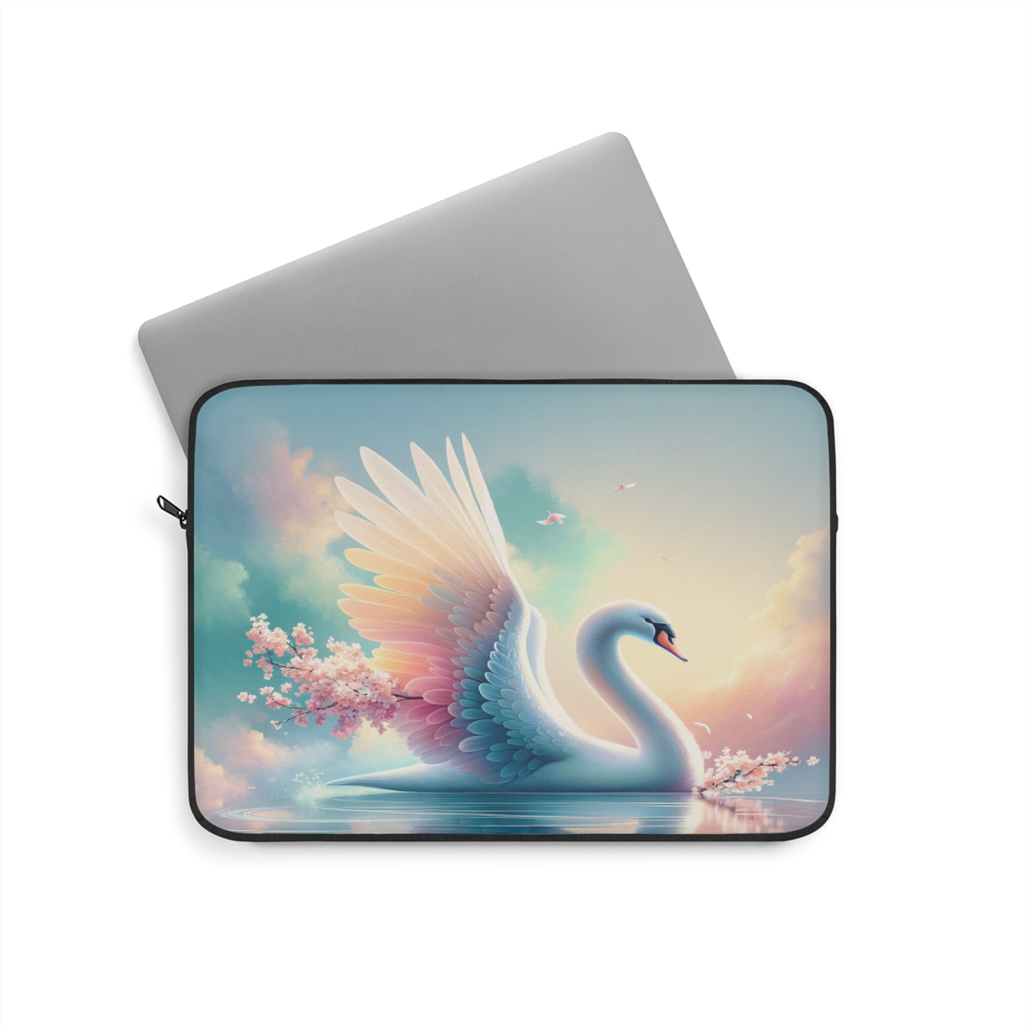 Beautiful Swan with pink flowers - Laptop Sleeve