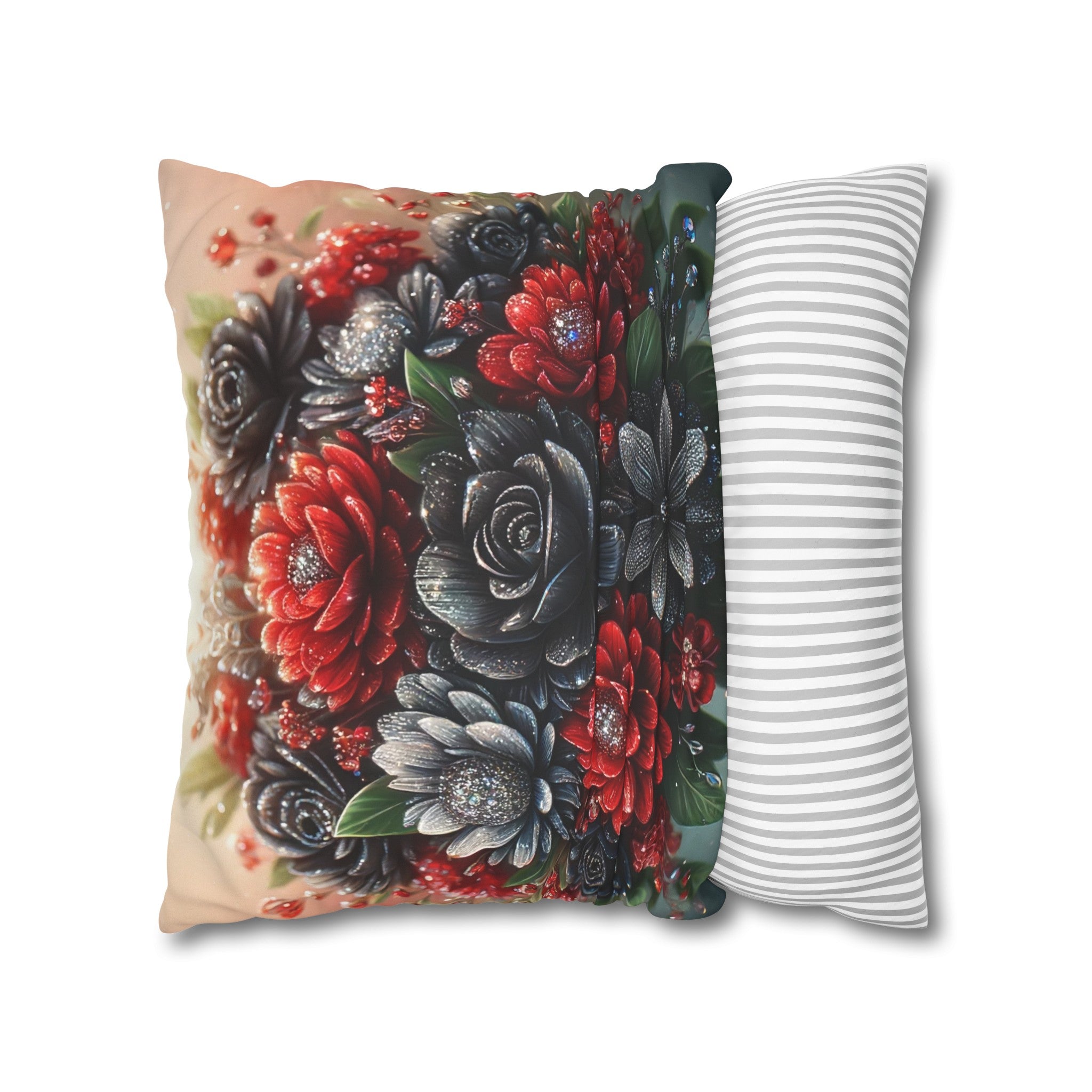 Bouquet with Black and Red flowers - Suede Square Pillowcase