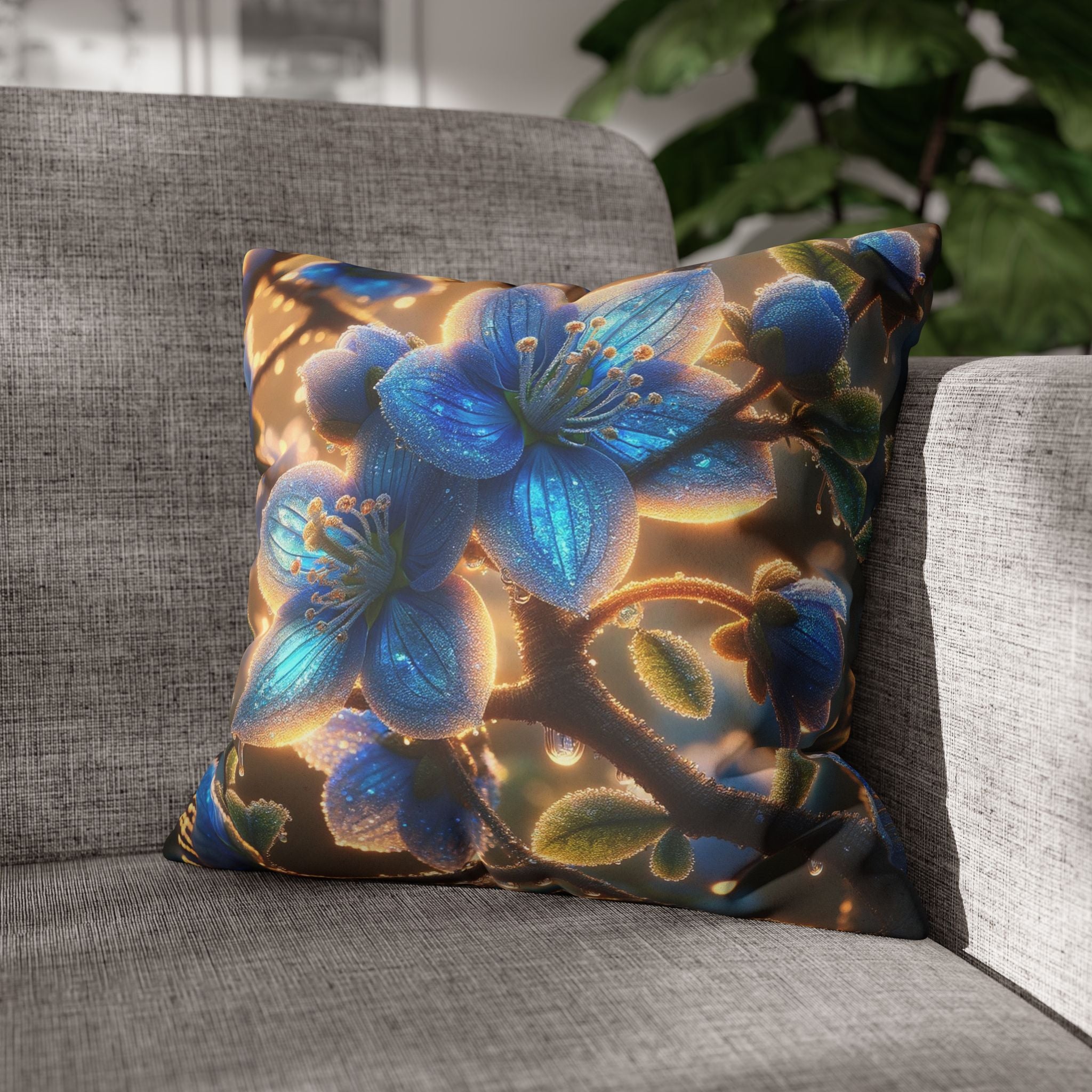 Large blue flowers  - Suede Square Pillowcase