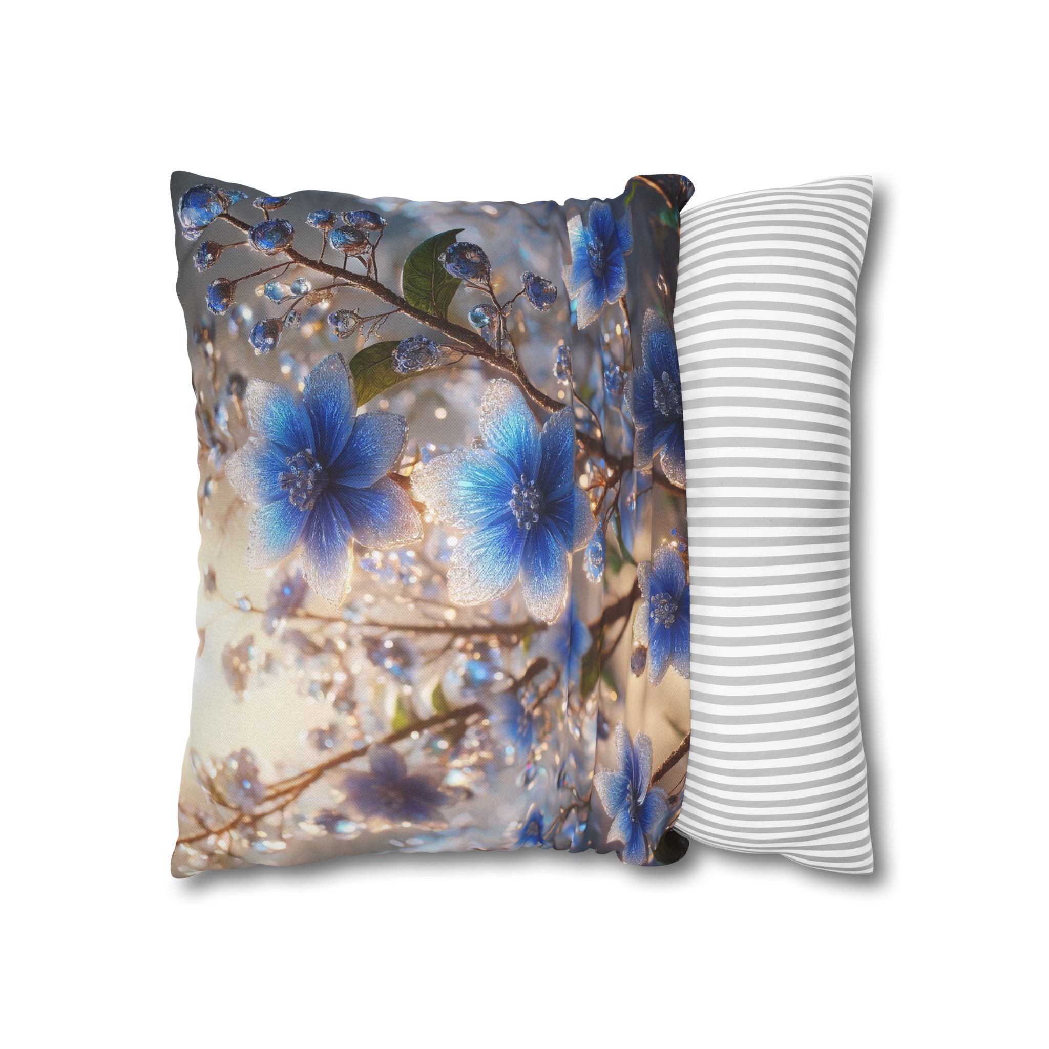 Blue, diamond flowers (4) - Polyester Square Pillowcase