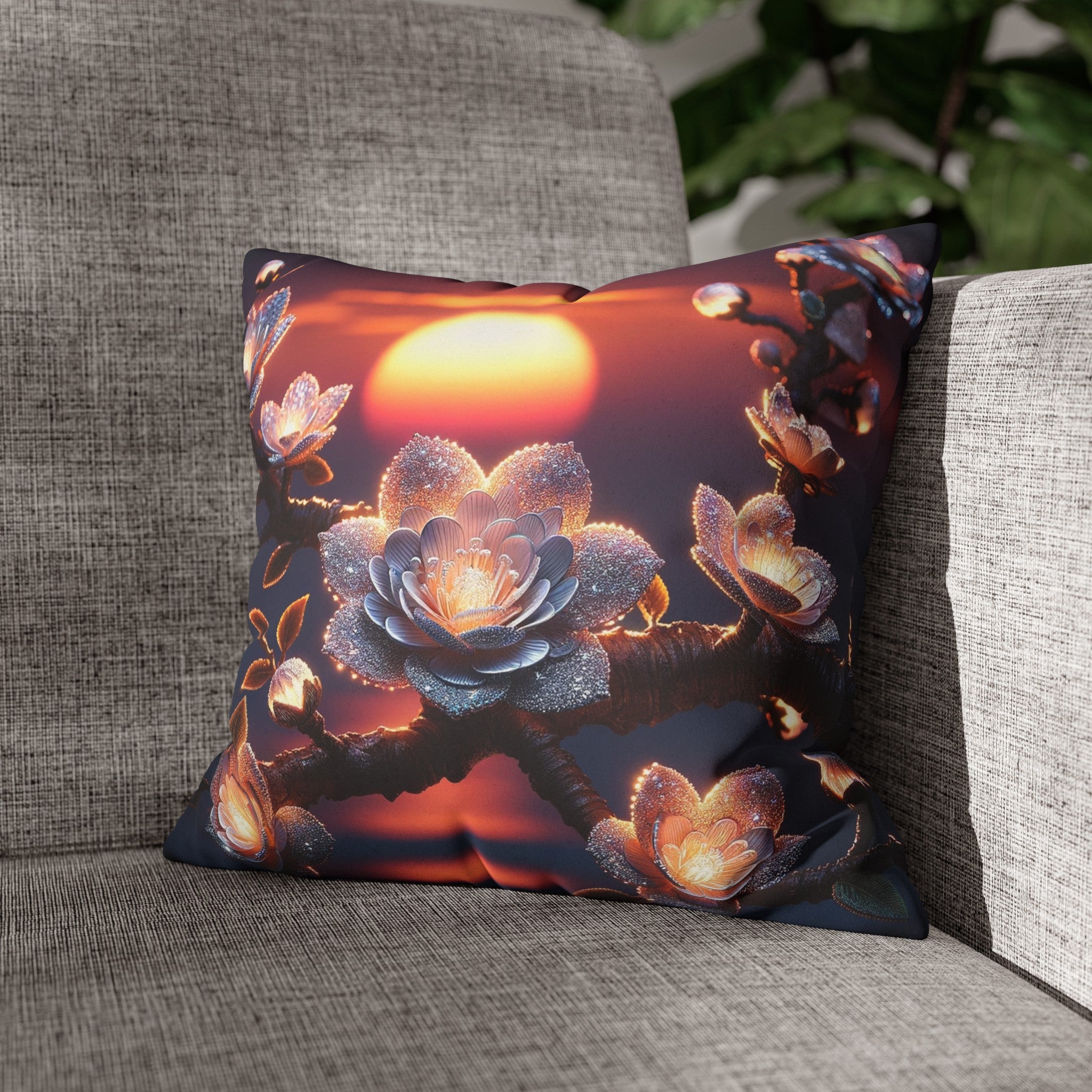 White, diamond flowers in the night - Suede Square Pillowcase