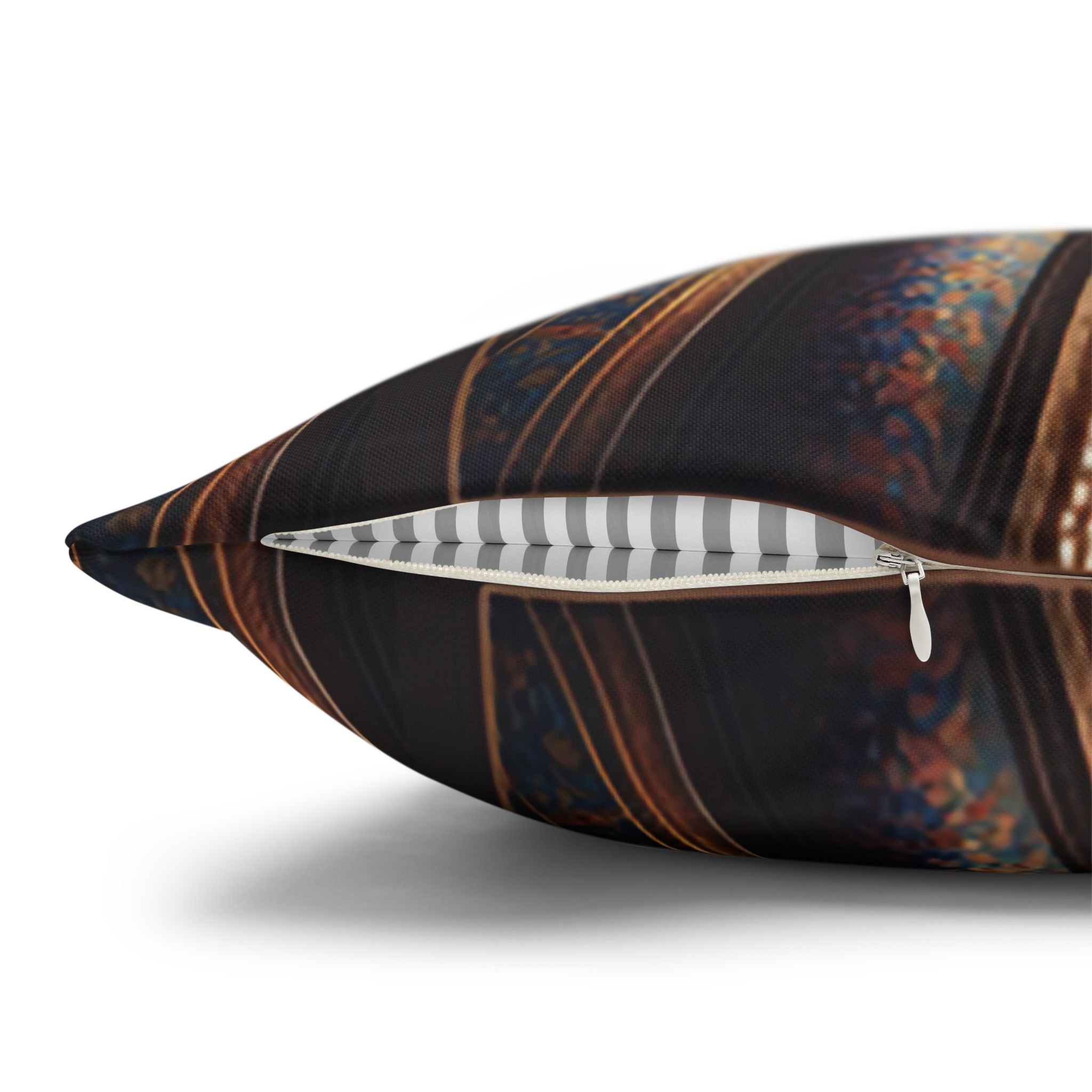 Persian art, brown-blue - Polyester Square Pillowcase