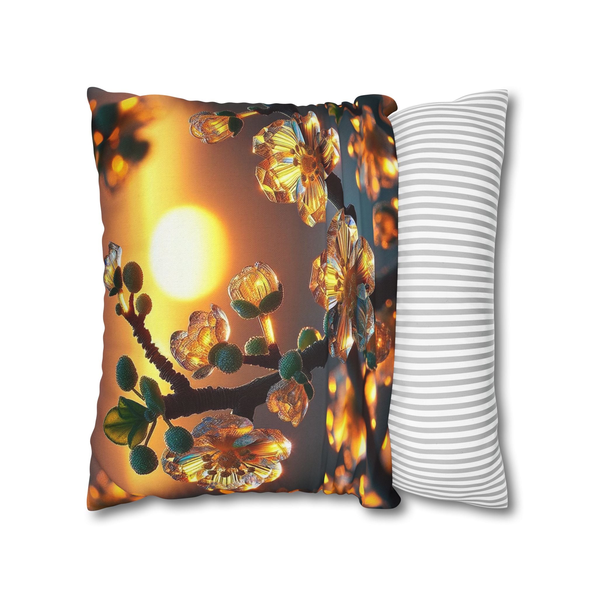 Yellow flowers in sunset - Polyester Square Pillowcase
