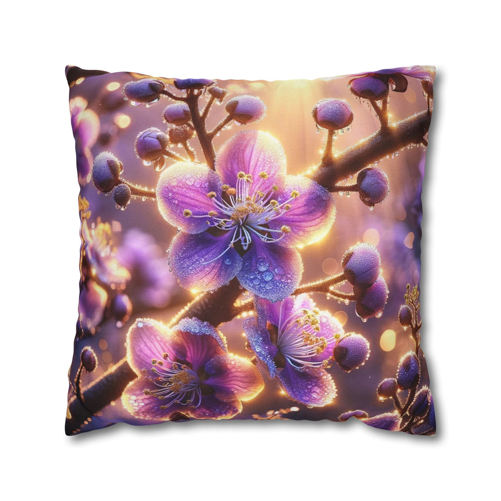 Purple-white, diamond flowers - Polyester Square Pillowcase