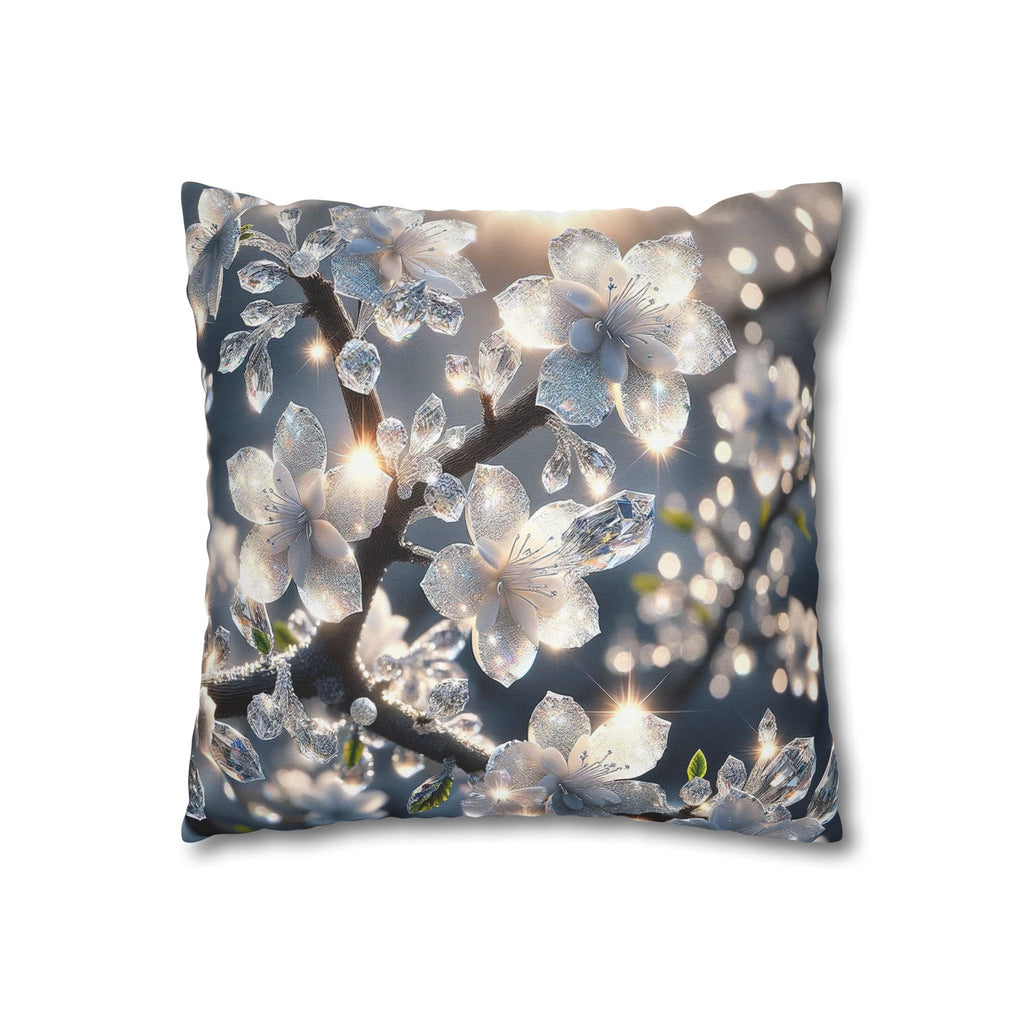 Silver-coloured flowers on grey background - Polyester Square Pillowcase