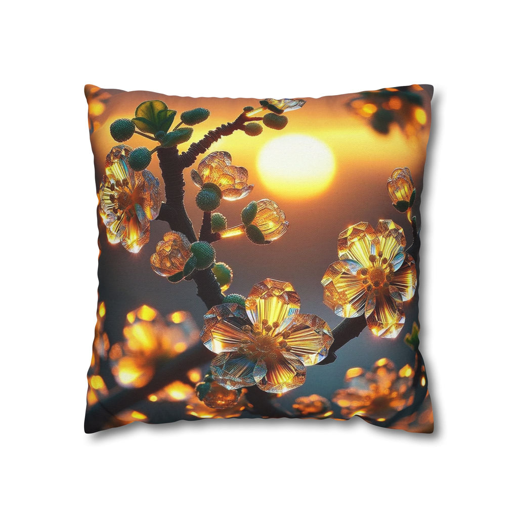 Yellow flowers in sunset - Polyester Square Pillowcase