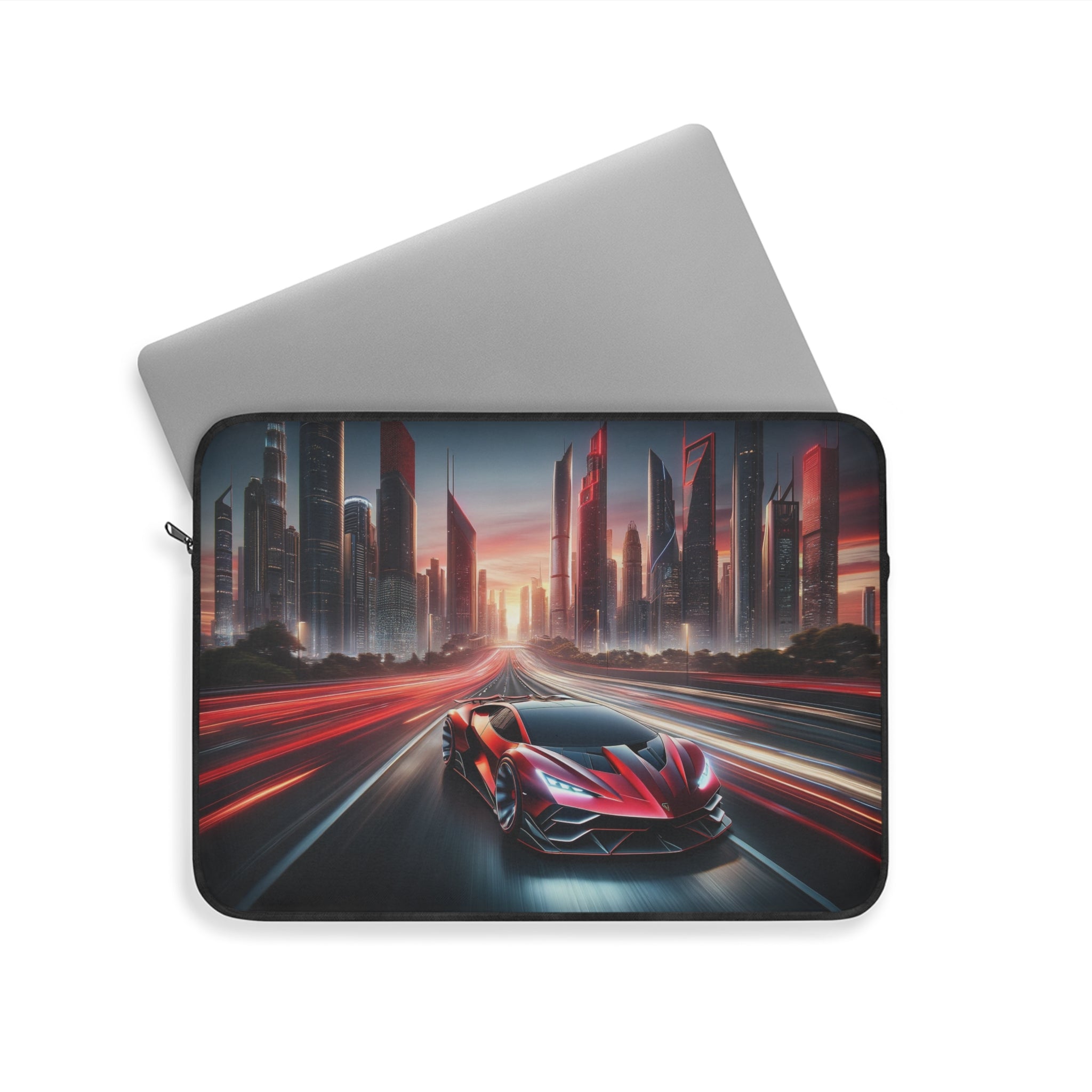 Red car speeding on the road - Laptop Sleeve