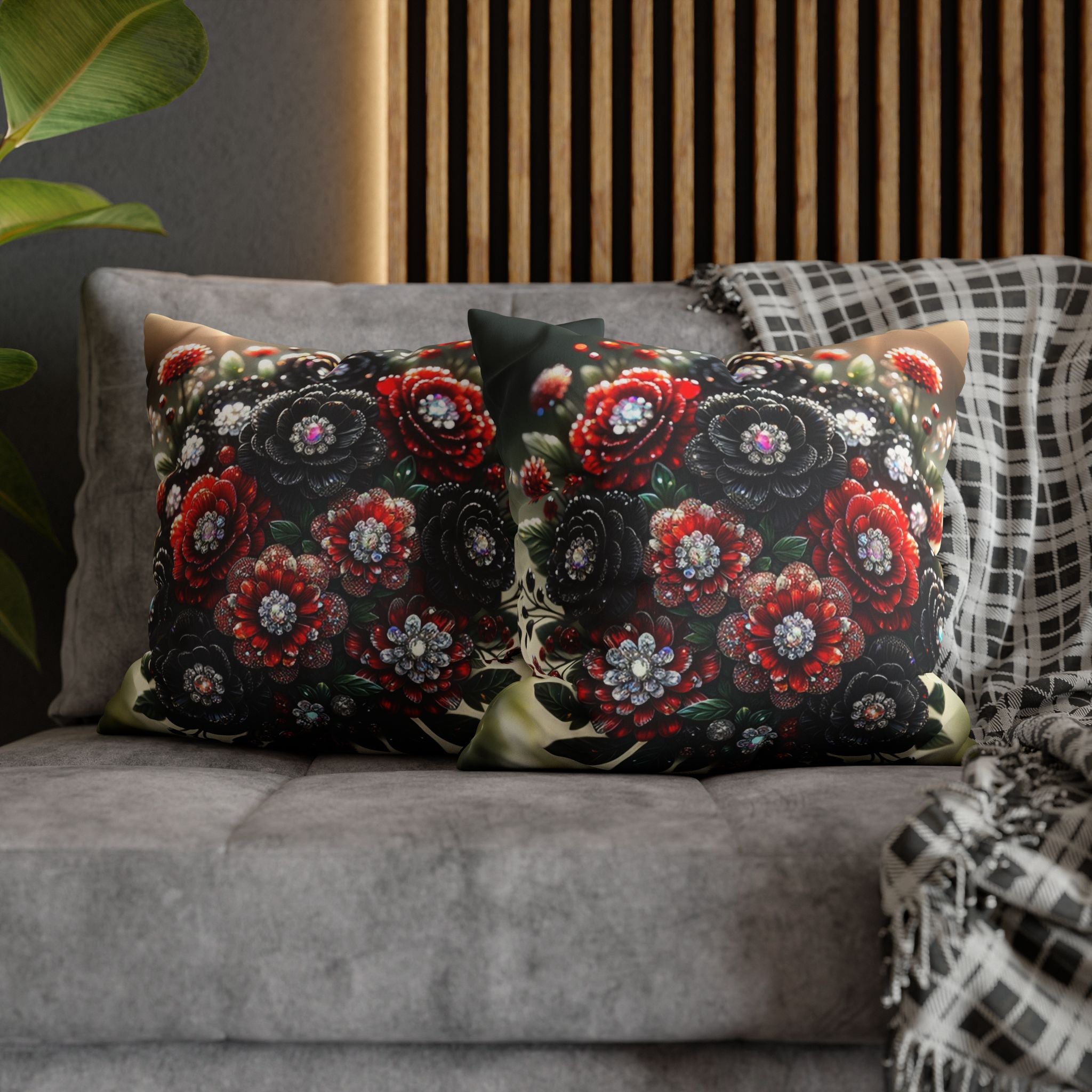 Bouquet with Black and Red flowers- Suede Square Pillowcase