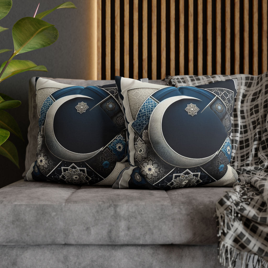 Islamic Art, Silver-blue - Polyester Square Pillowcase