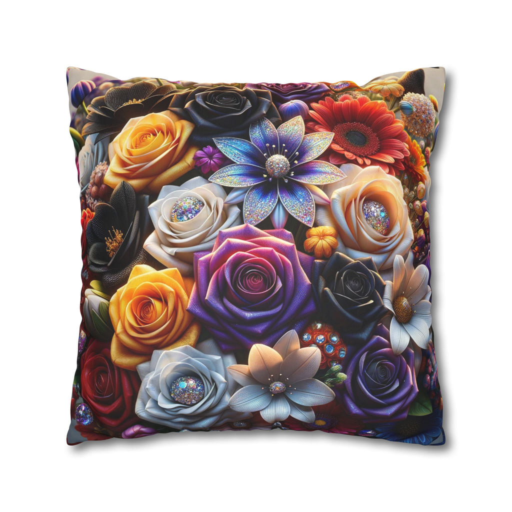 Colourful Bouquet of big flowers- Suede Square Pillowcase