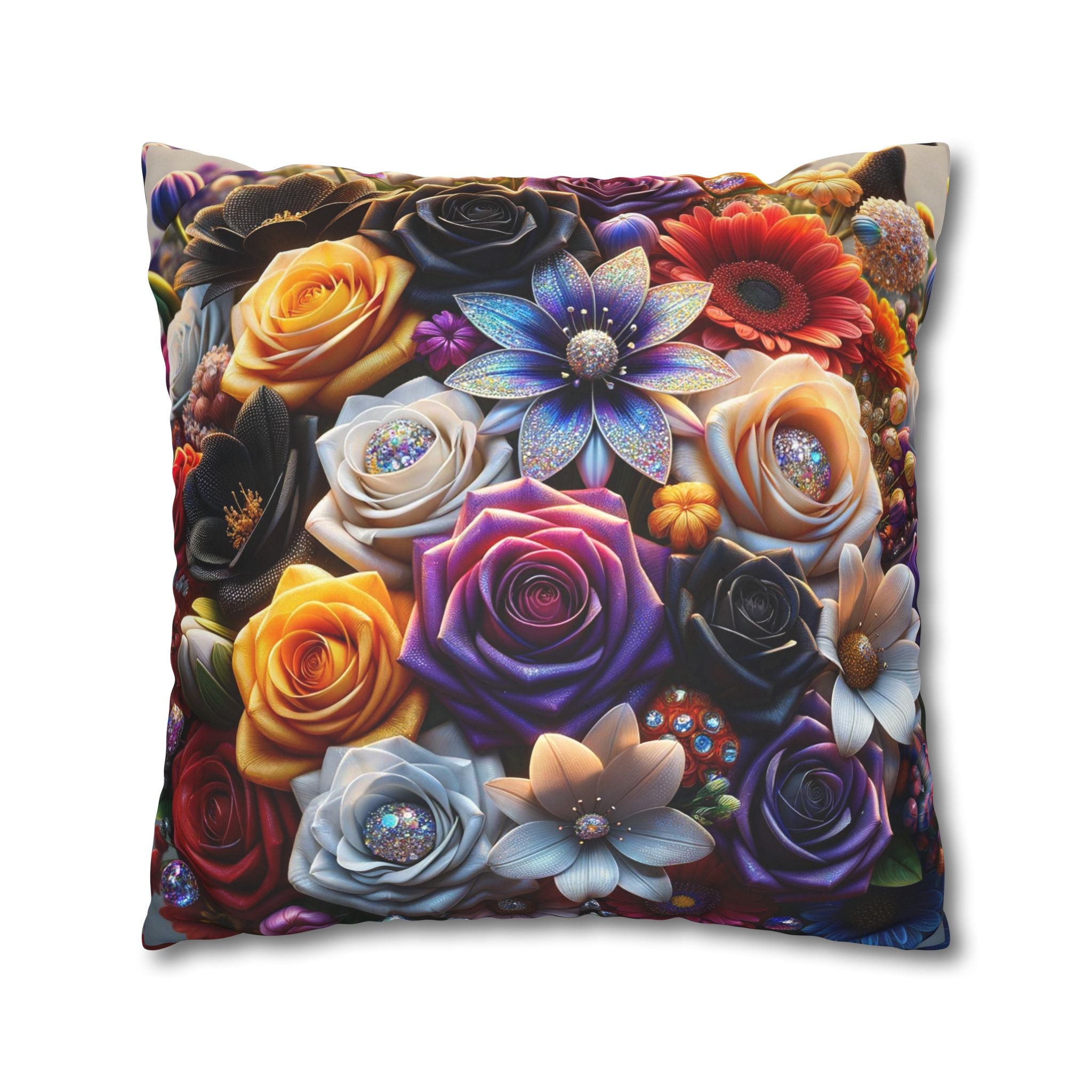 Colourful Bouquet of big flowers- Suede Square Pillowcase
