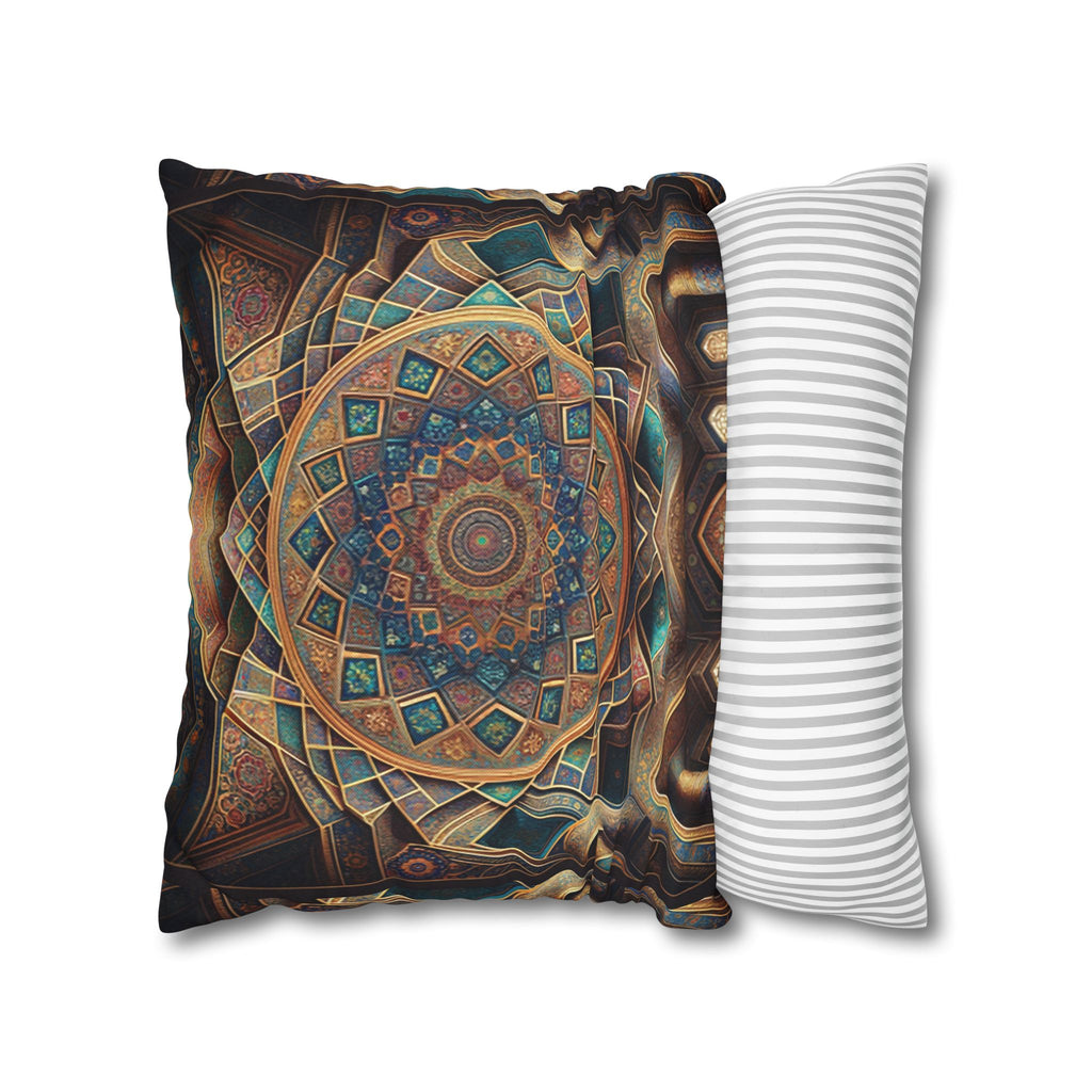 Persian art, brown-blue - Polyester Square Pillowcase