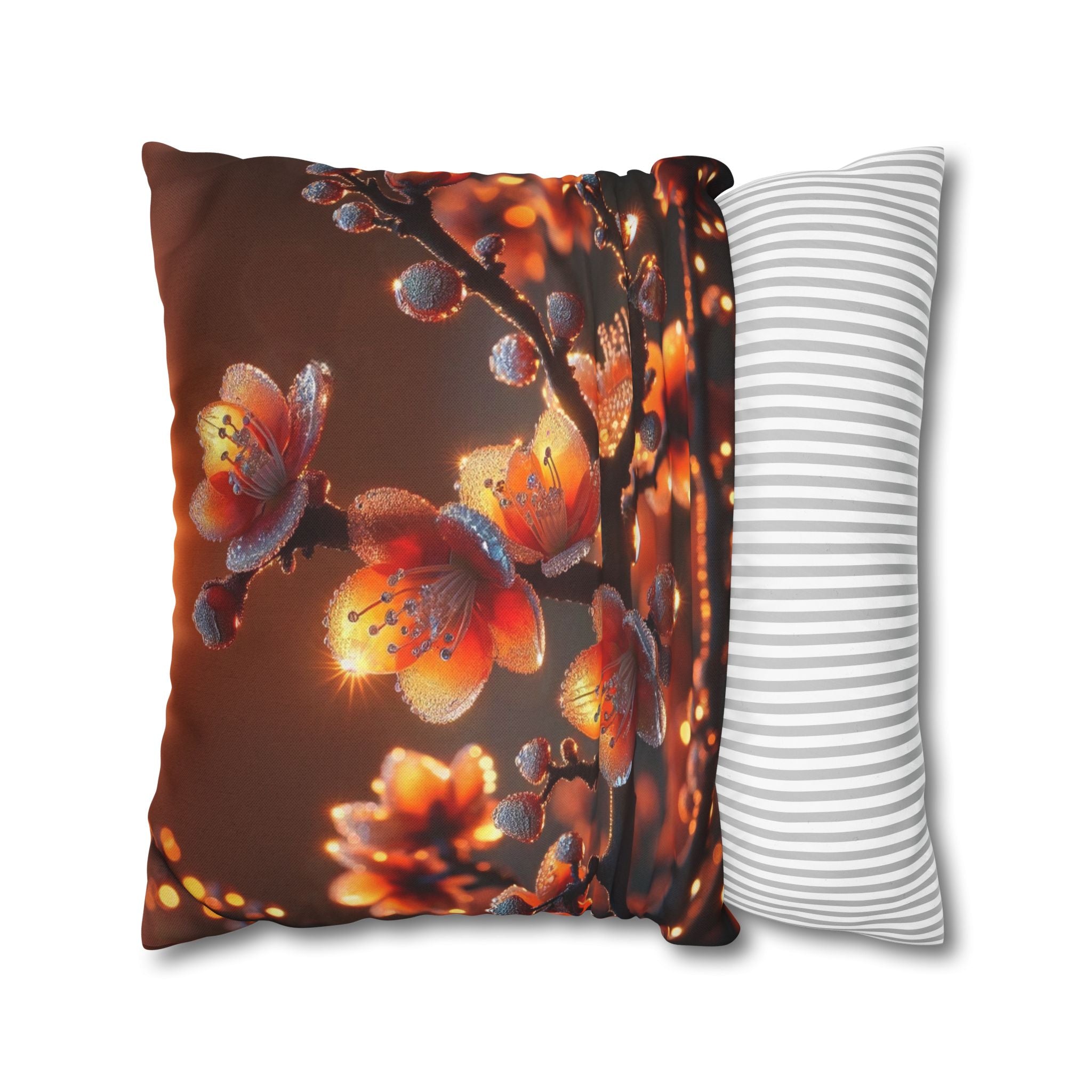 Orange flowers (brown background) - Polyester Square Pillowcase