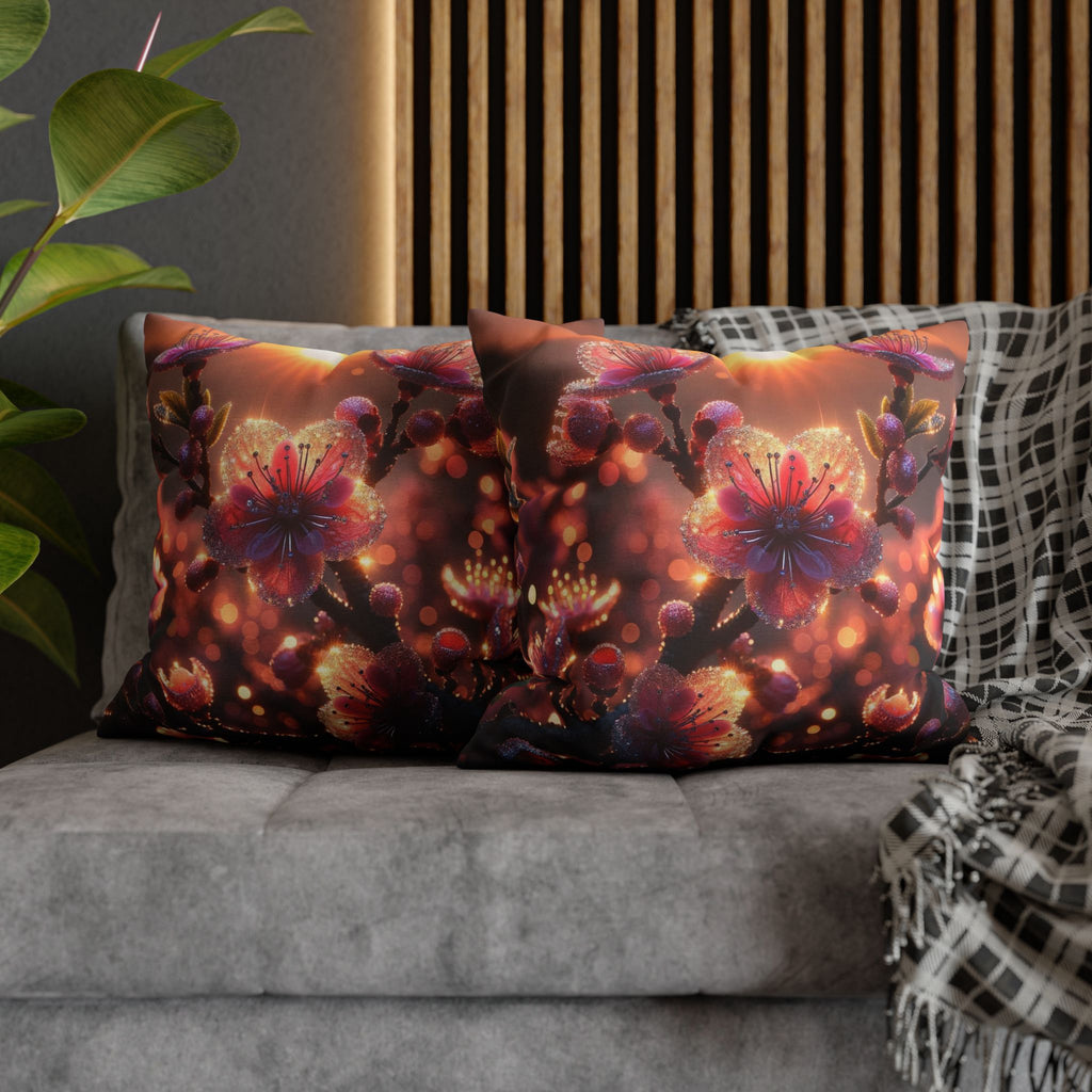 Pink flowers in sunset - Polyester Square Pillowcase