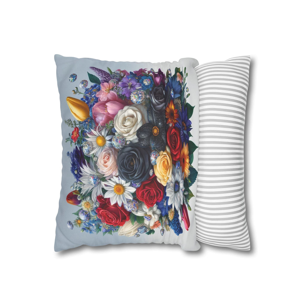 Colourful Bouquet (blue background) - Suede Square Pillowcase