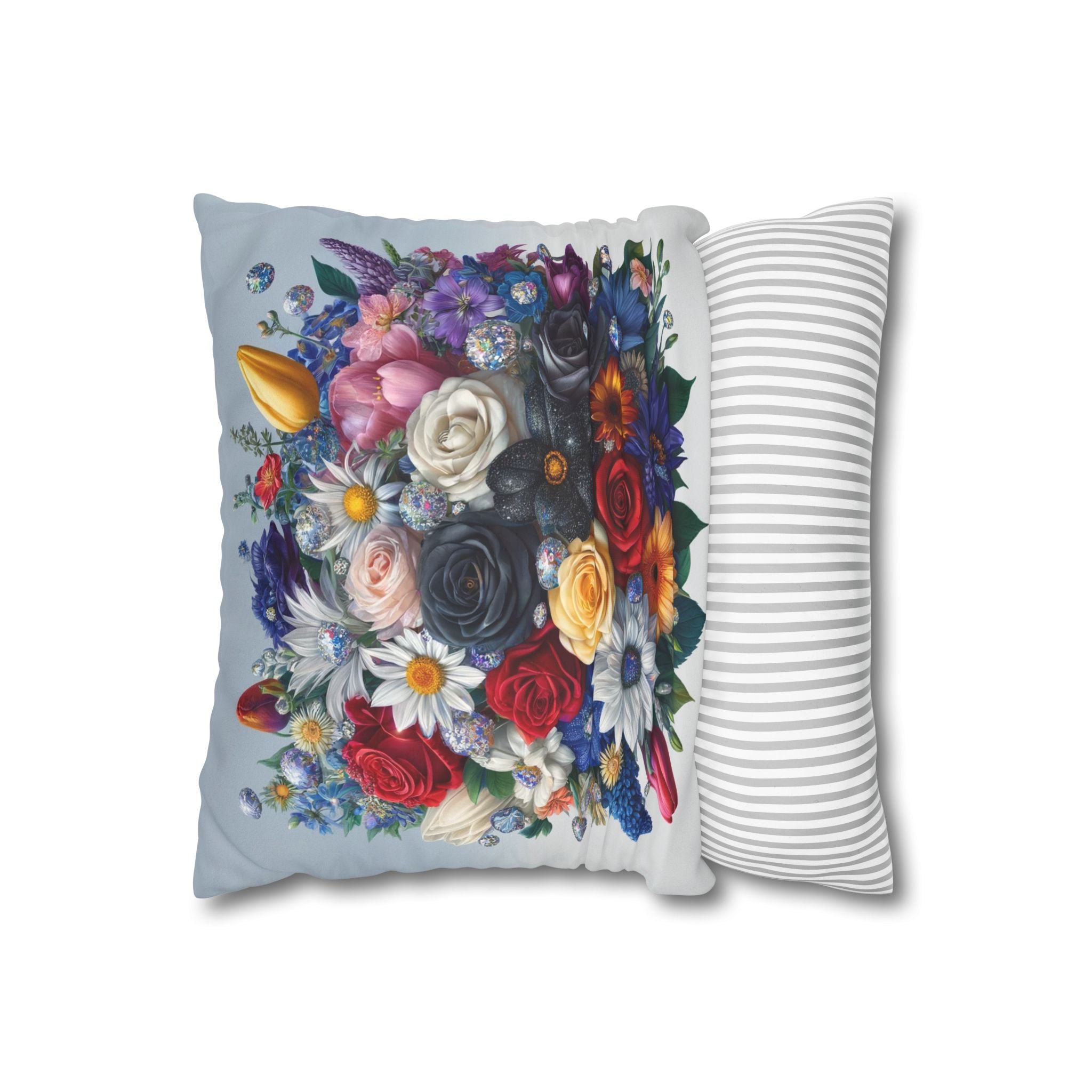 Colourful Bouquet (blue background) - Suede Square Pillowcase