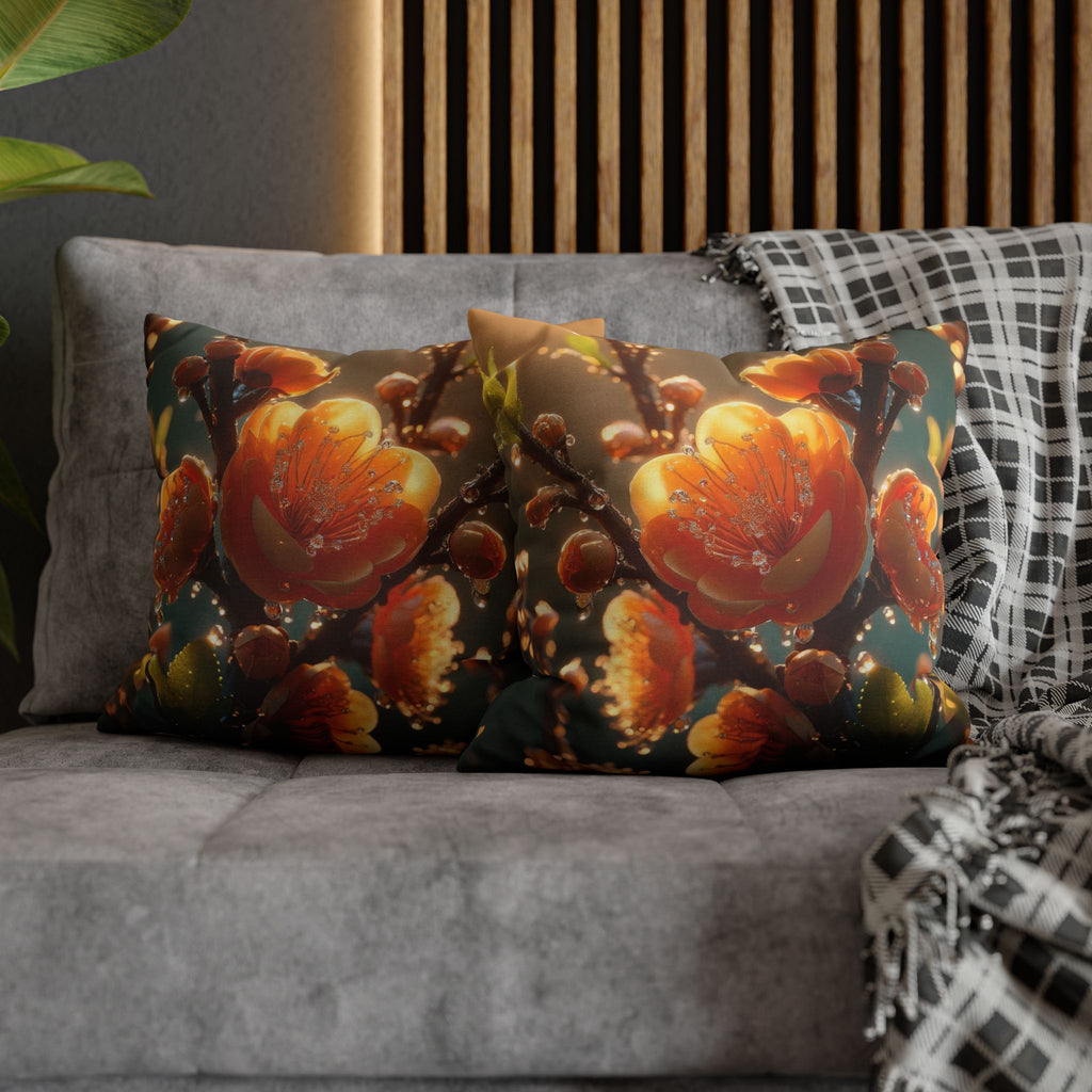 Orange-yellow diamond flowers - Polyester Square Pillowcase
