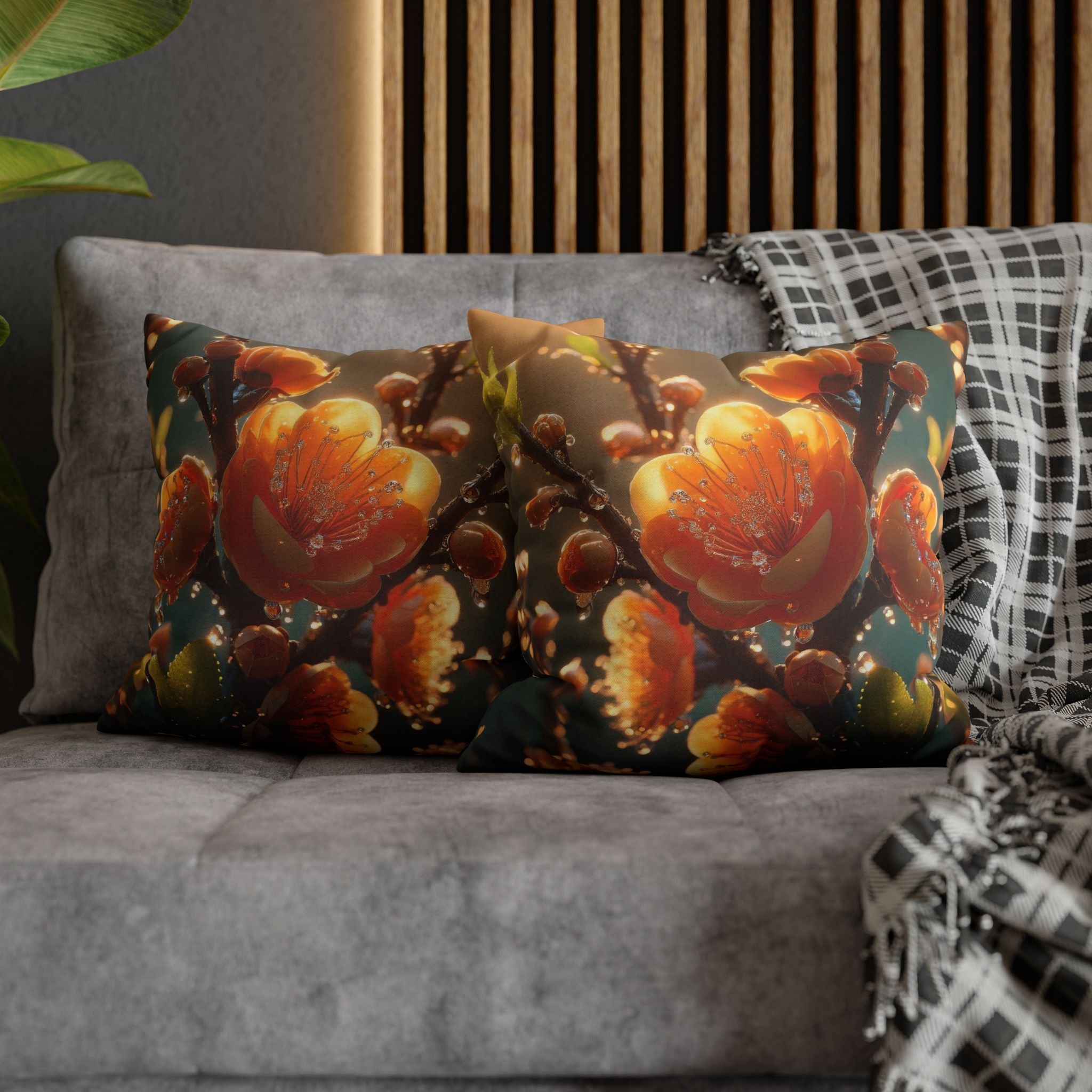 Orange-yellow diamond flowers - Polyester Square Pillowcase