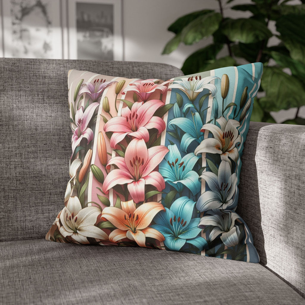 Colourful Lilies in line - Polyester Square Pillowcase