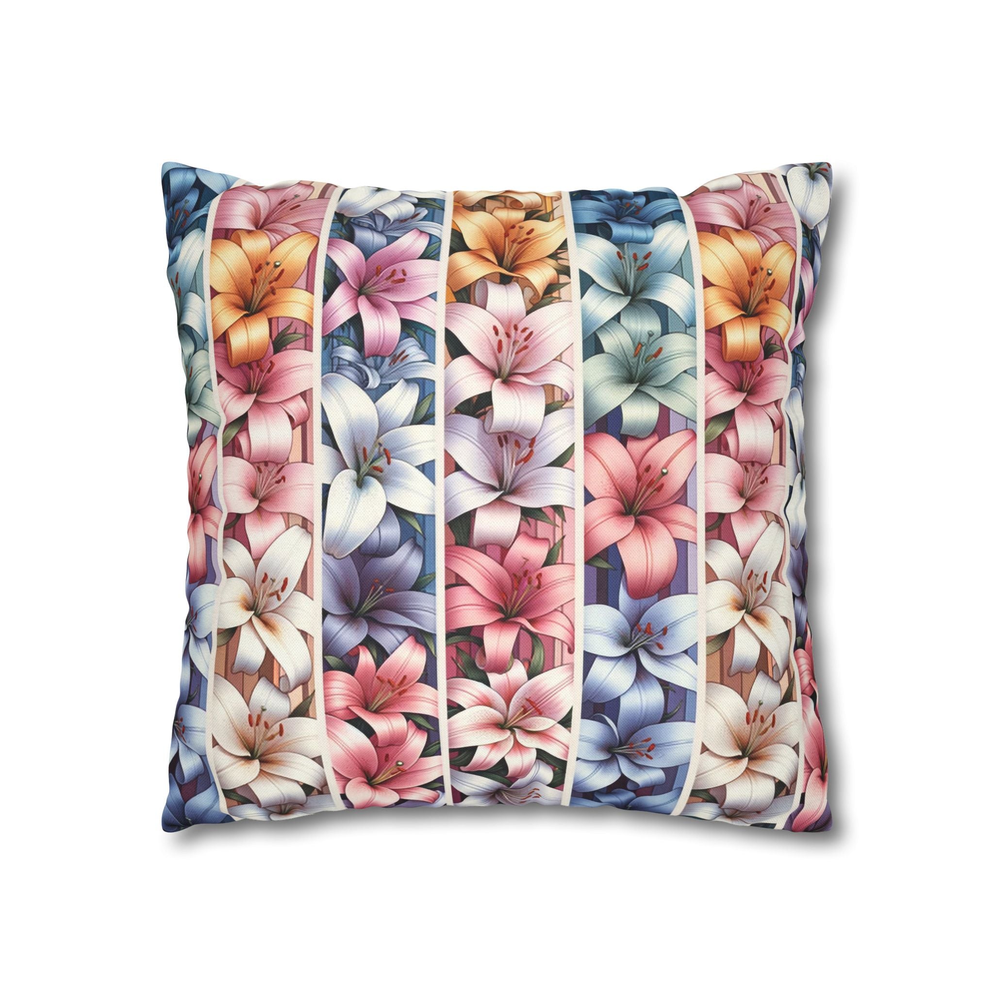Pastel coloured Lilies in columns - Polyester Square Pillowcase