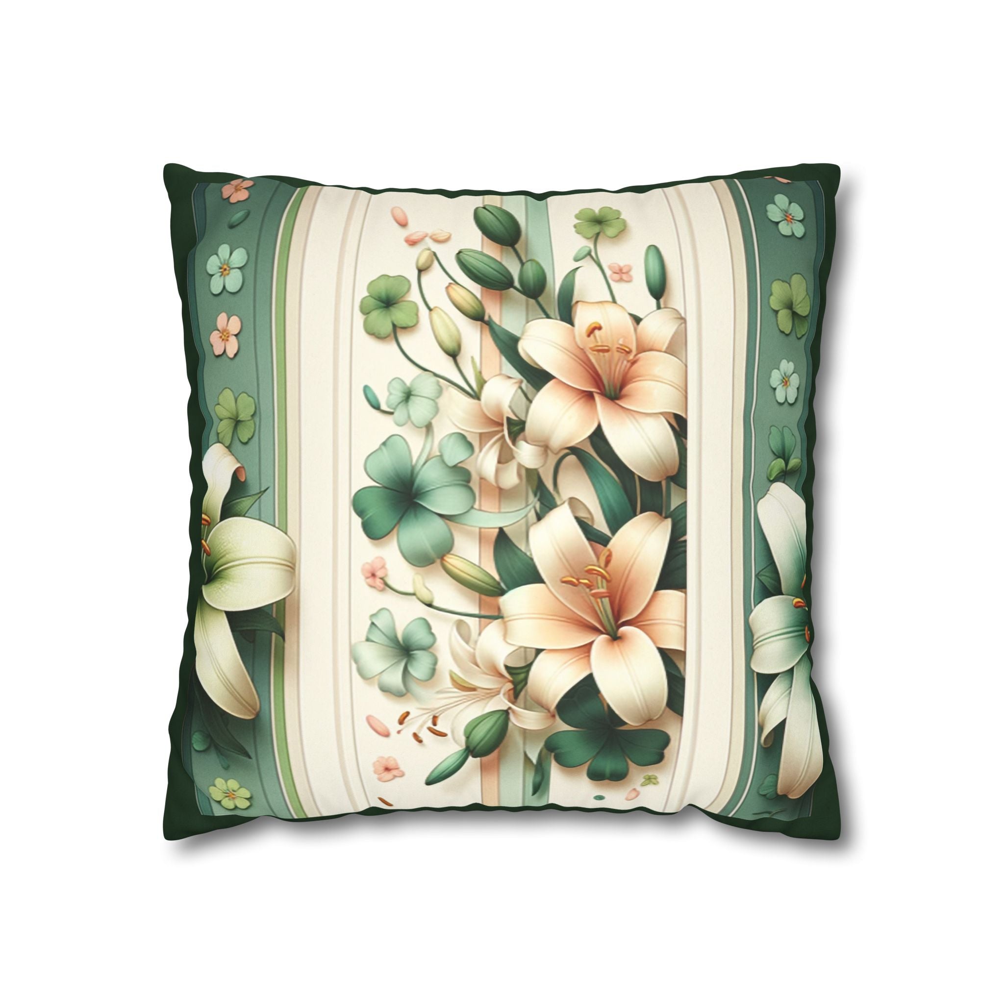 Green and white lilies - Suede Square Pillowcase