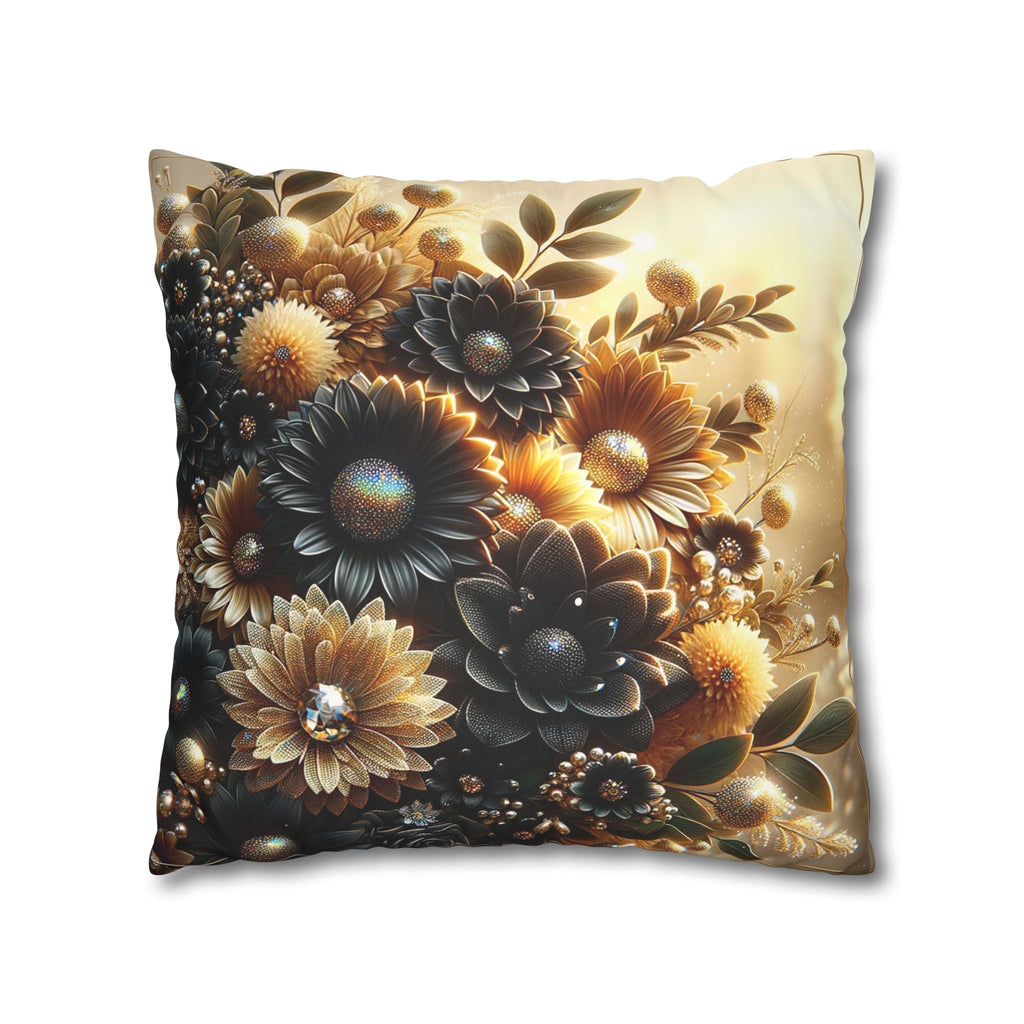 Black and golden Bouquet (with golden background) - Suede Square Pillowcase