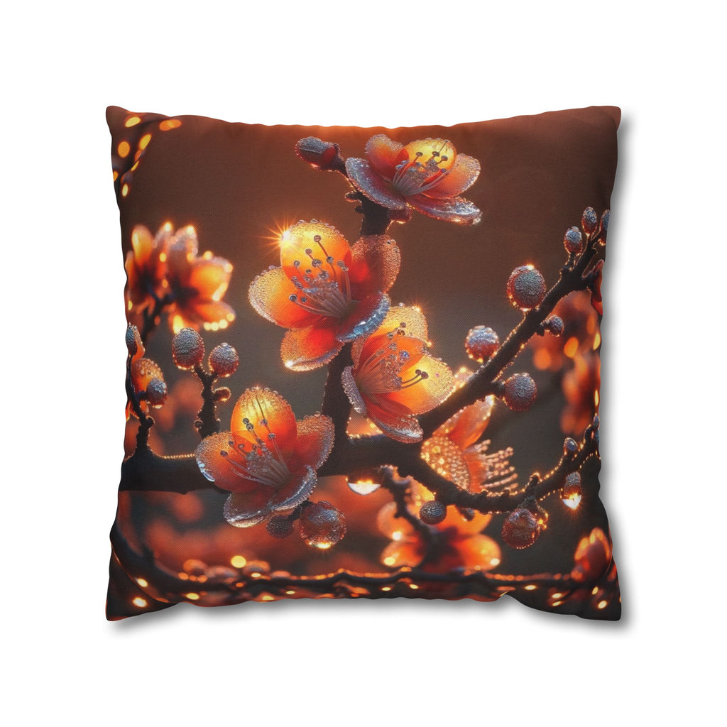 Orange flowers (brown background) - Polyester Square Pillowcase