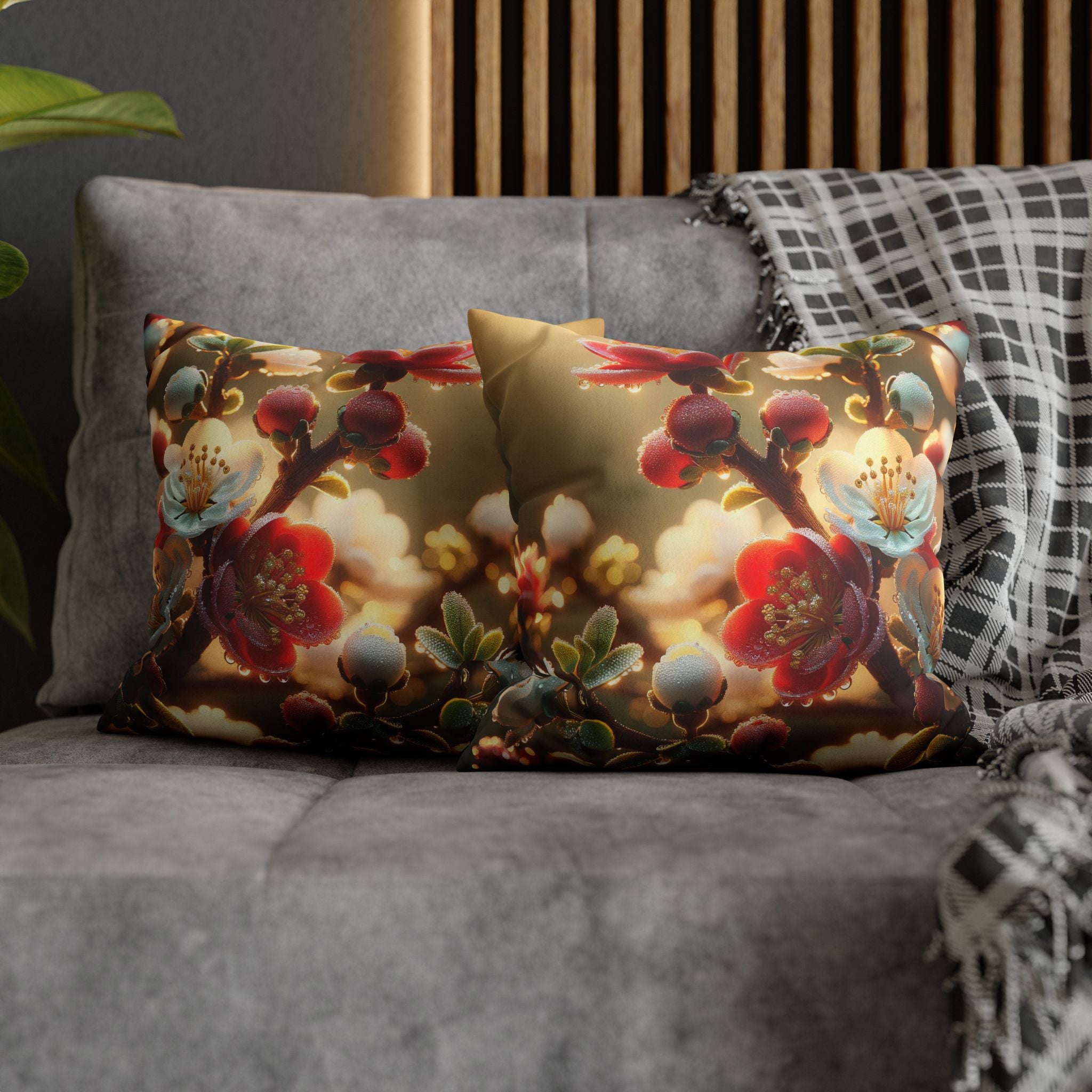 Red and white flowers - Suede Square Pillowcase