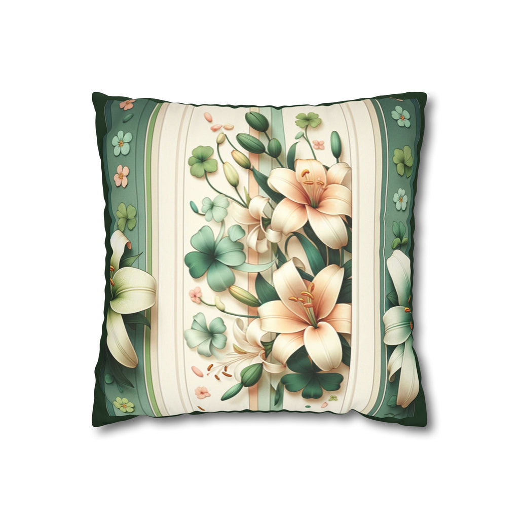 Green and white lilies - Suede Square Pillowcase