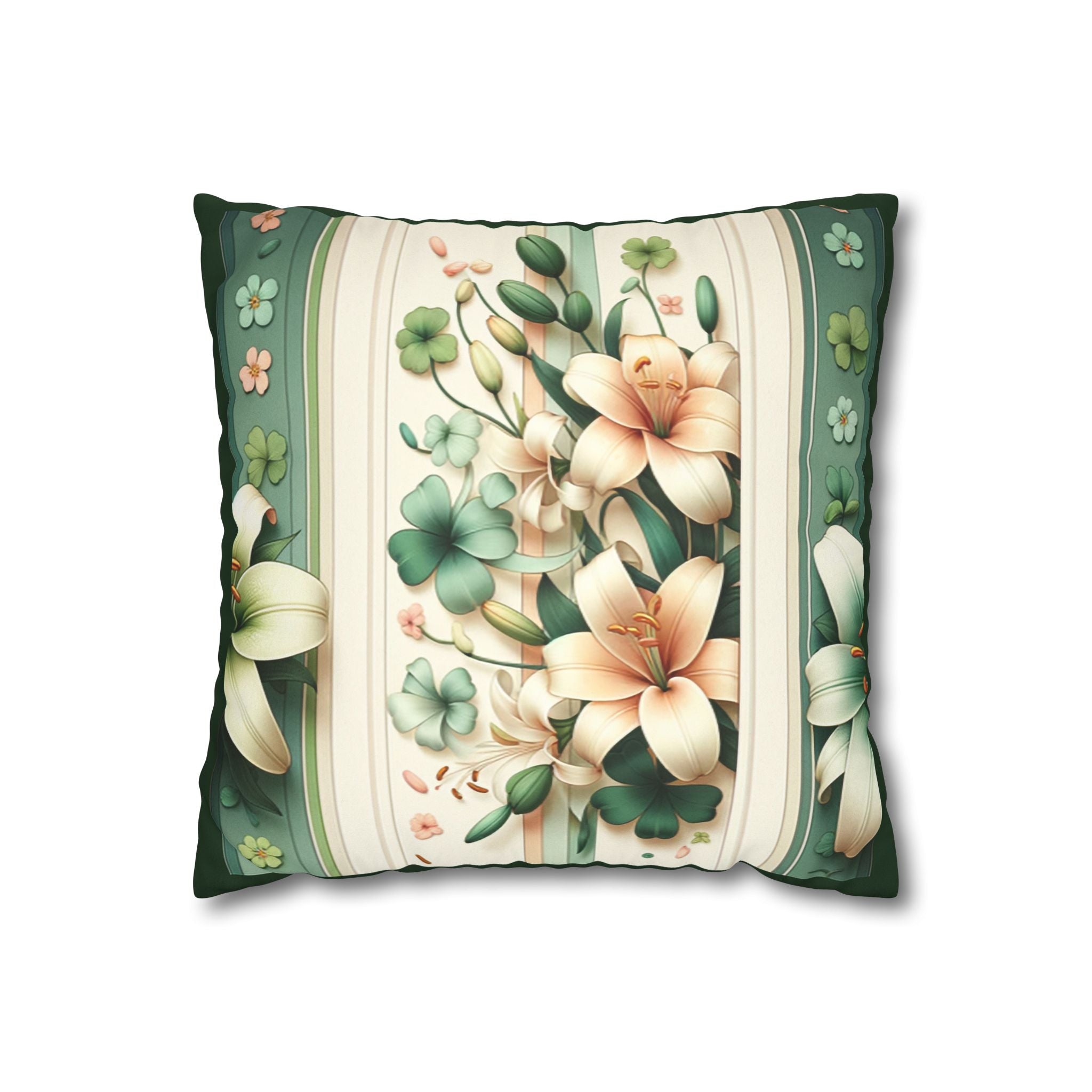 Green and white lilies - Suede Square Pillowcase