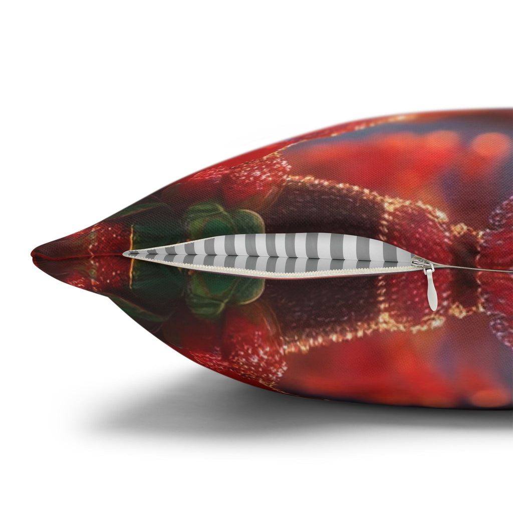 Red-diamond flowers (on red background) -  Polyester Square Pillowcase