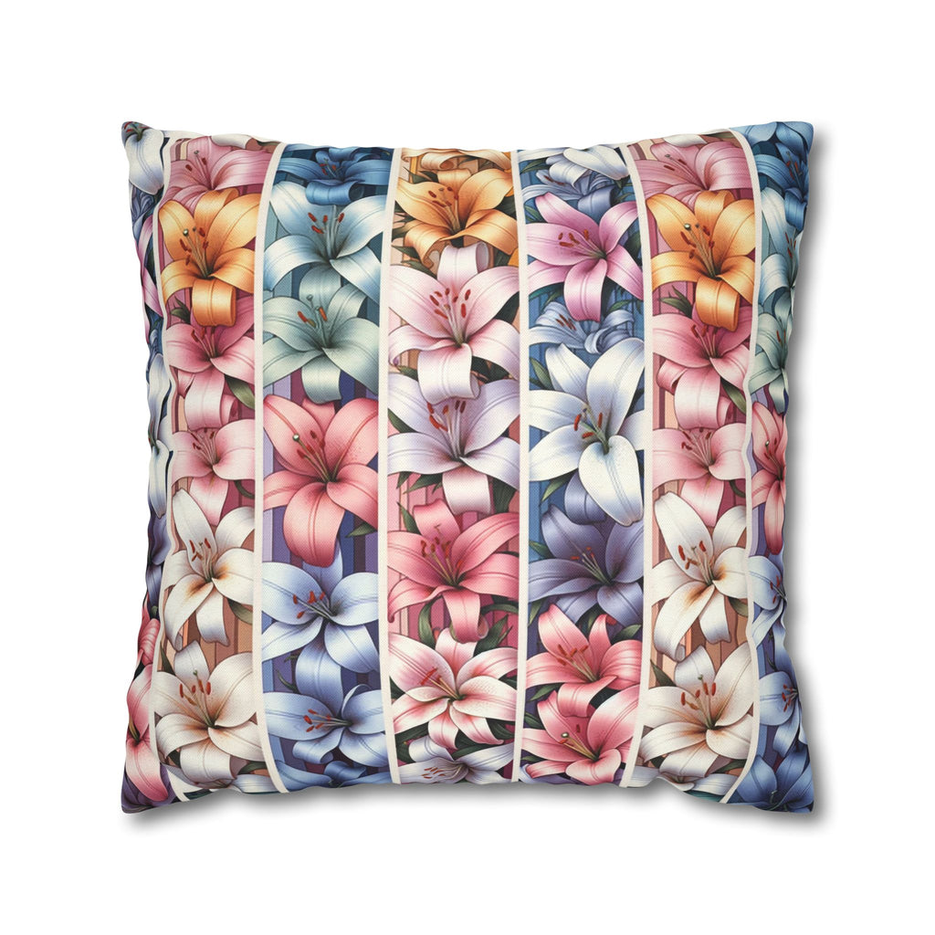 Pastel coloured Lilies in columns - Polyester Square Pillowcase