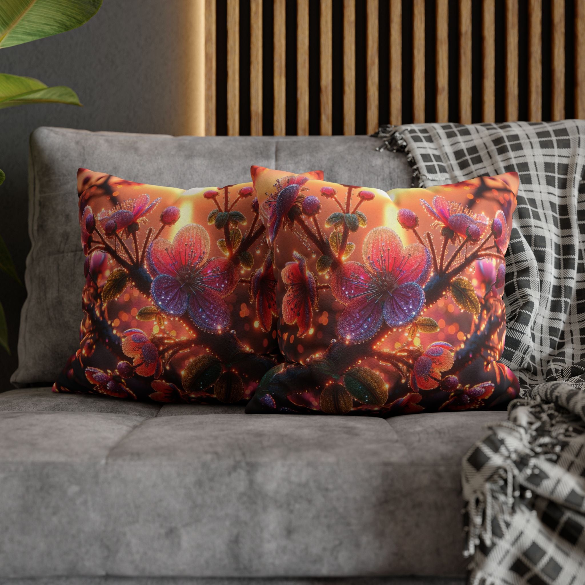 Multiple sized Pink flowers - Polyester Square Pillowcase