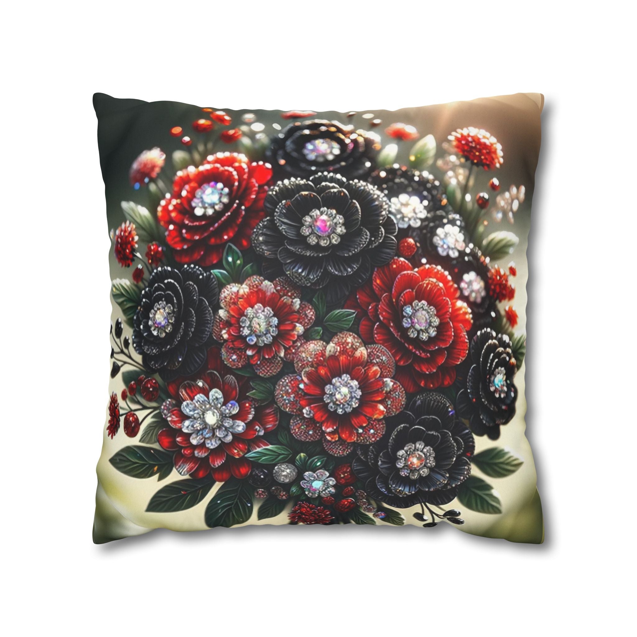 Bouquet with Black and Red flowers- Suede Square Pillowcase