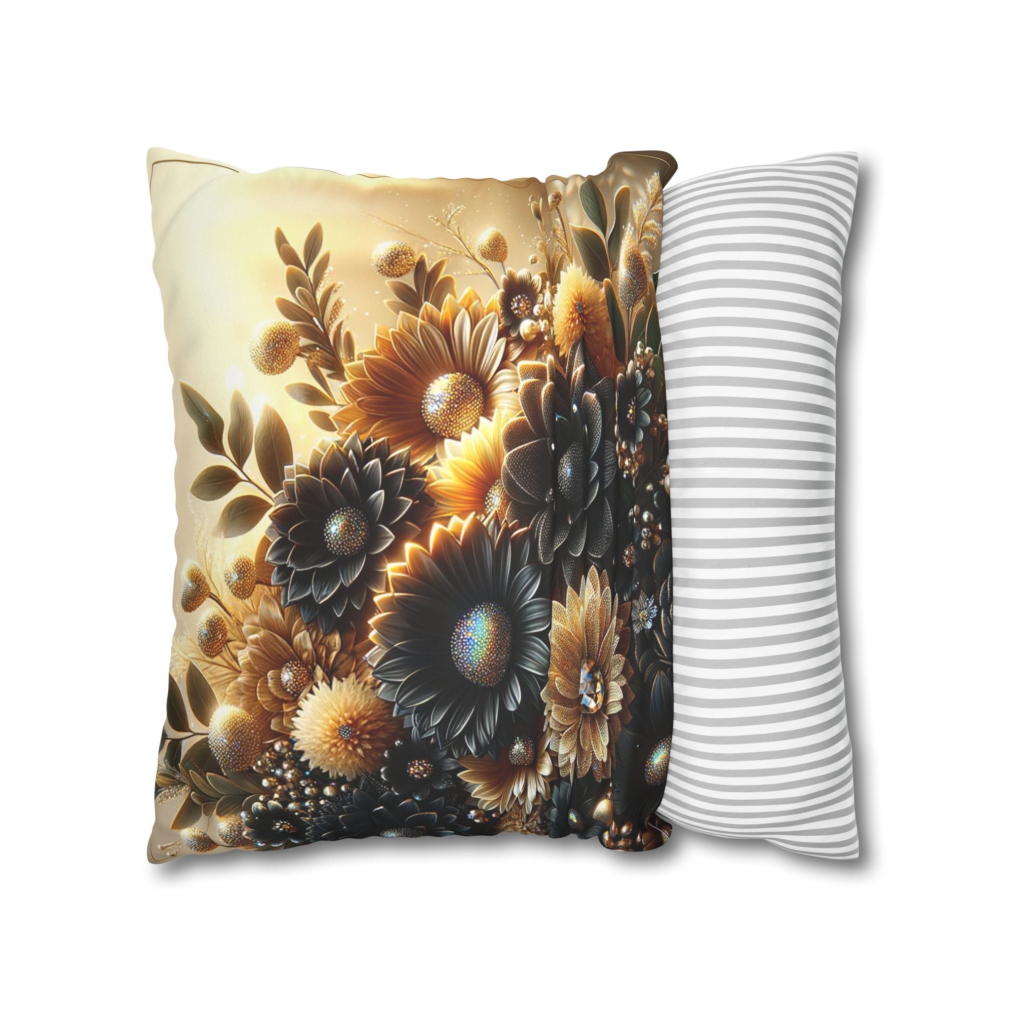 Black and golden Bouquet (with golden background) - Suede Square Pillowcase