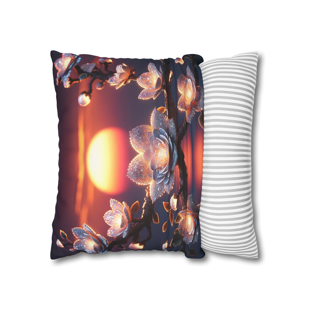 White, diamond flowers in the night - Suede Square Pillowcase
