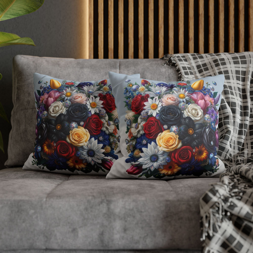 Colourful Bouquet (blue background) - Suede Square Pillowcase