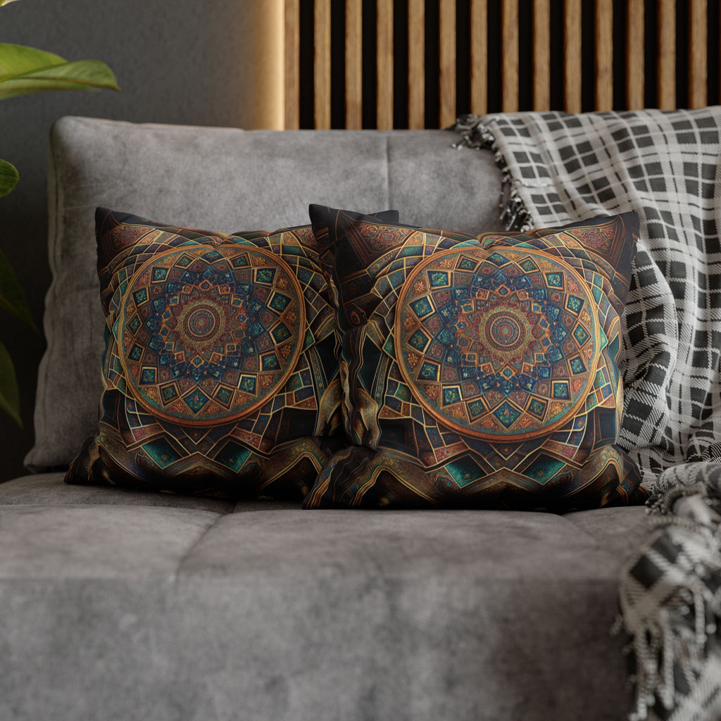 Persian art, brown-blue - Polyester Square Pillowcase