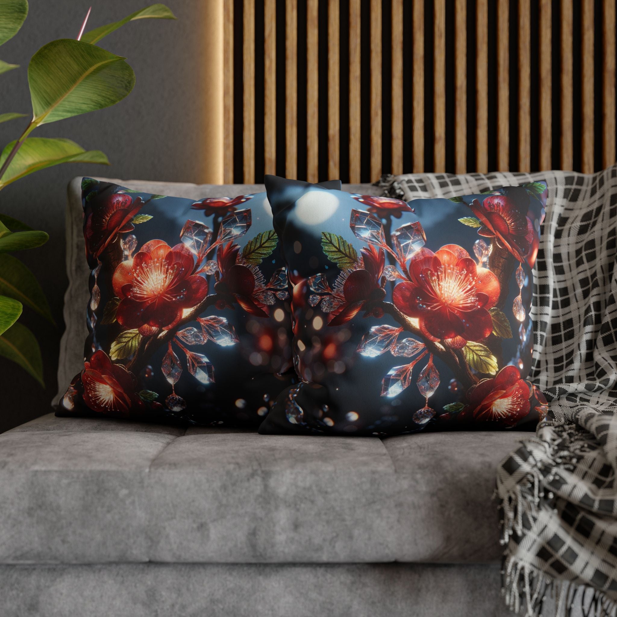 Red diamond flowers (in moonlight) - Suede Square Pillowcase