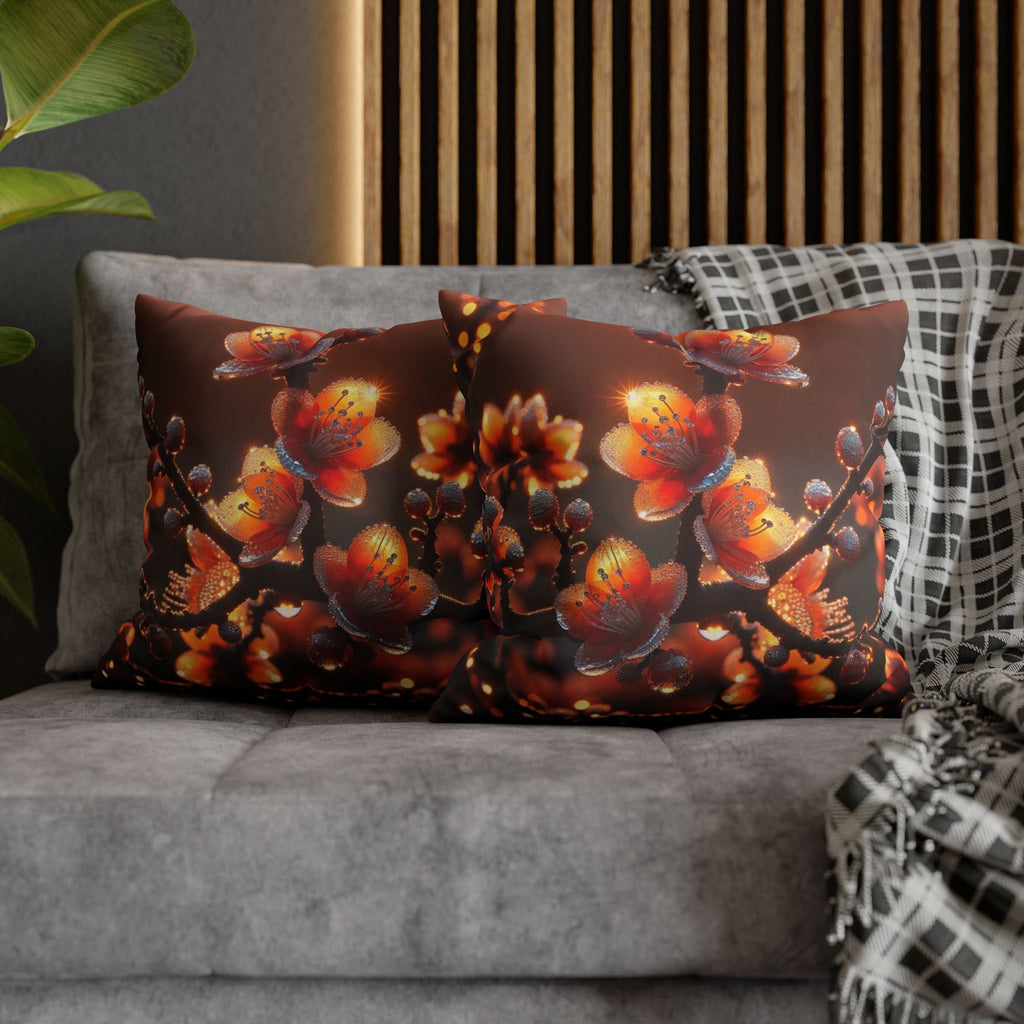 Orange-red flowers - Suede Square Pillowcase