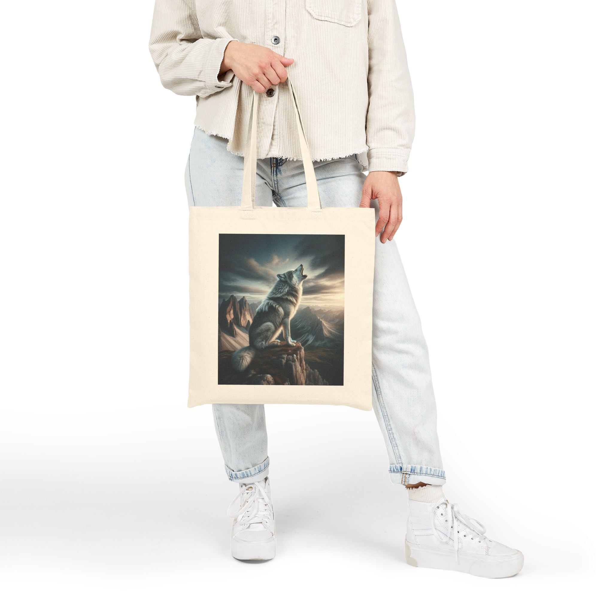 Wolf Howling - Cotton Canvas Tote Bag