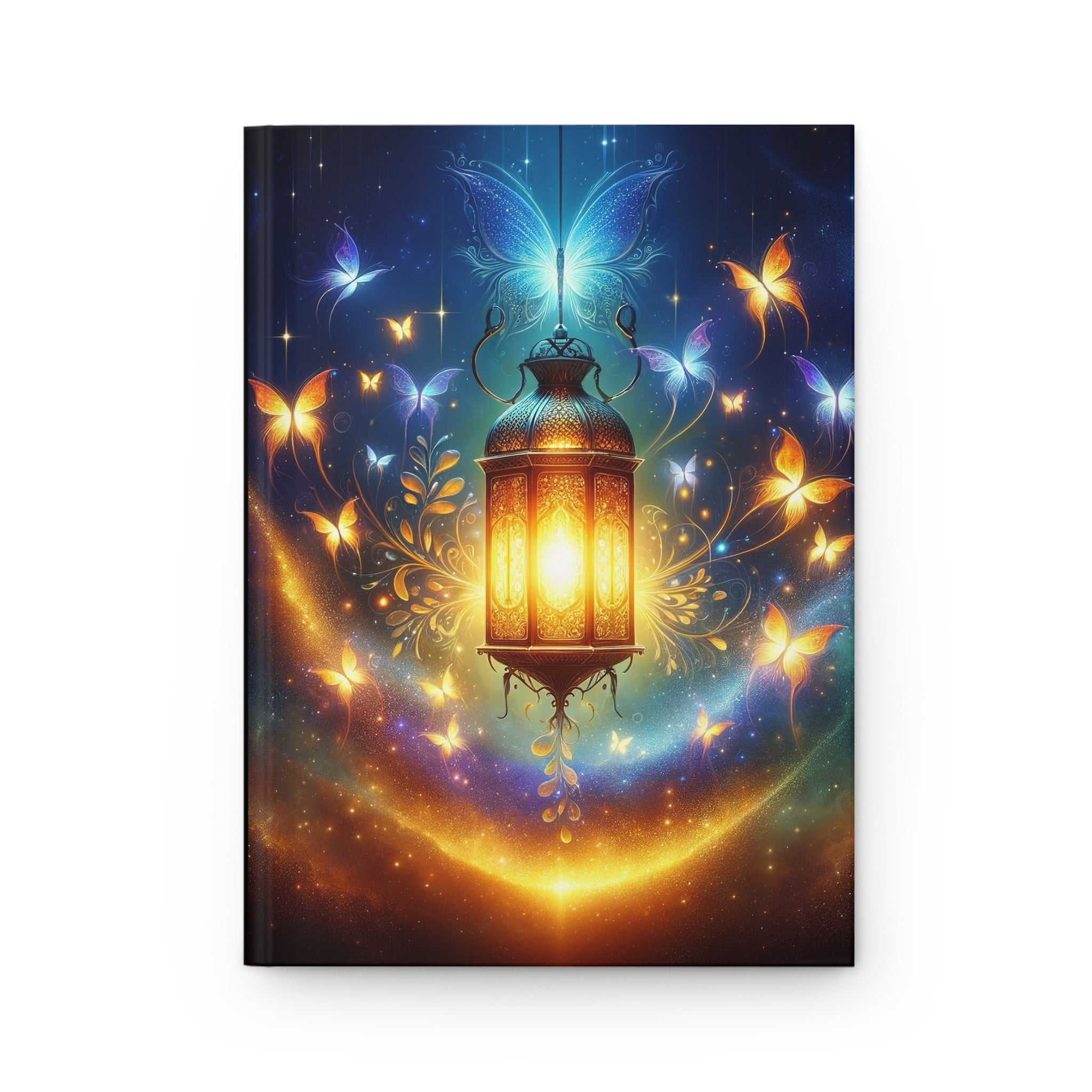Butterflies flying around a lamp - Hardcover Notebook