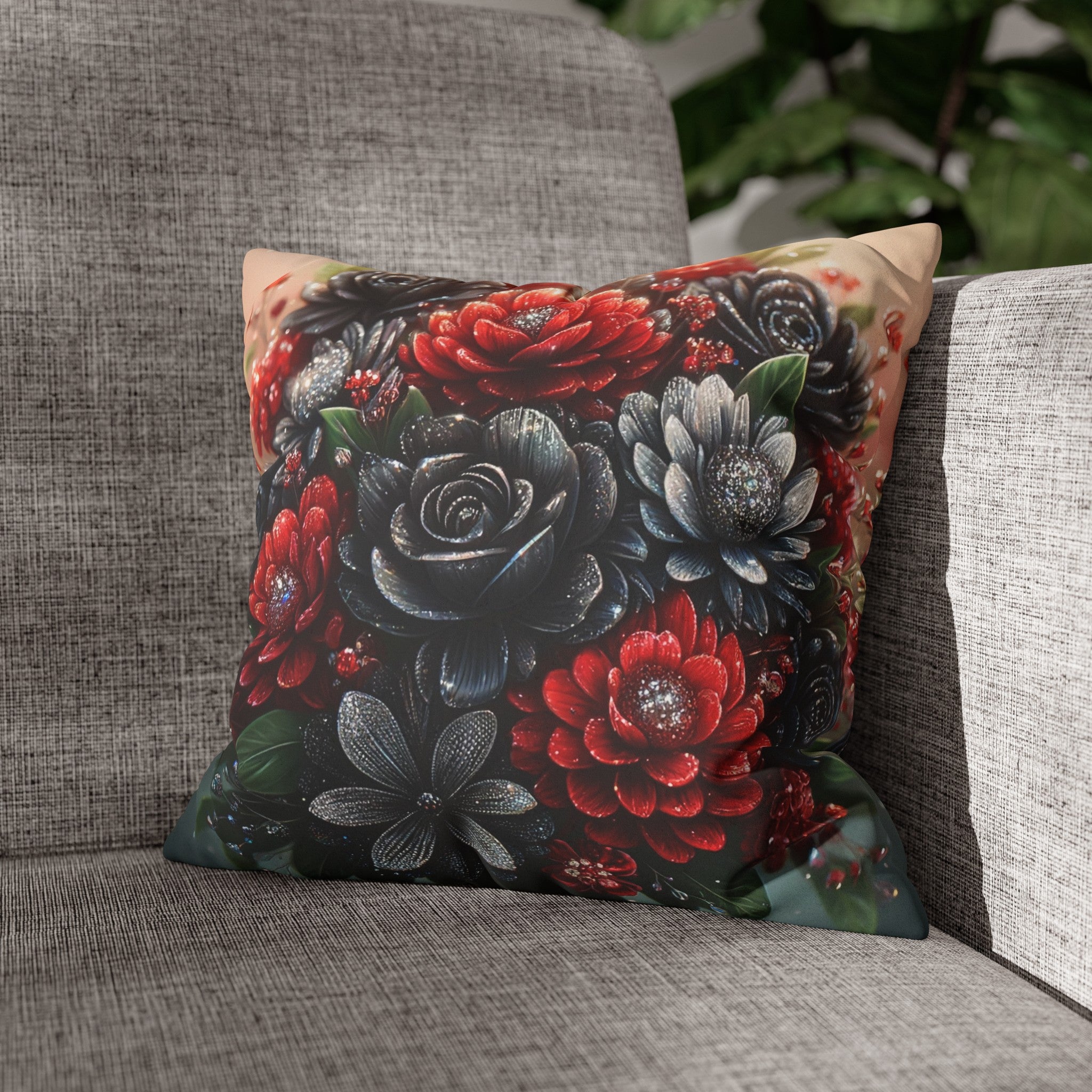 Bouquet with Black and Red flowers - Suede Square Pillowcase