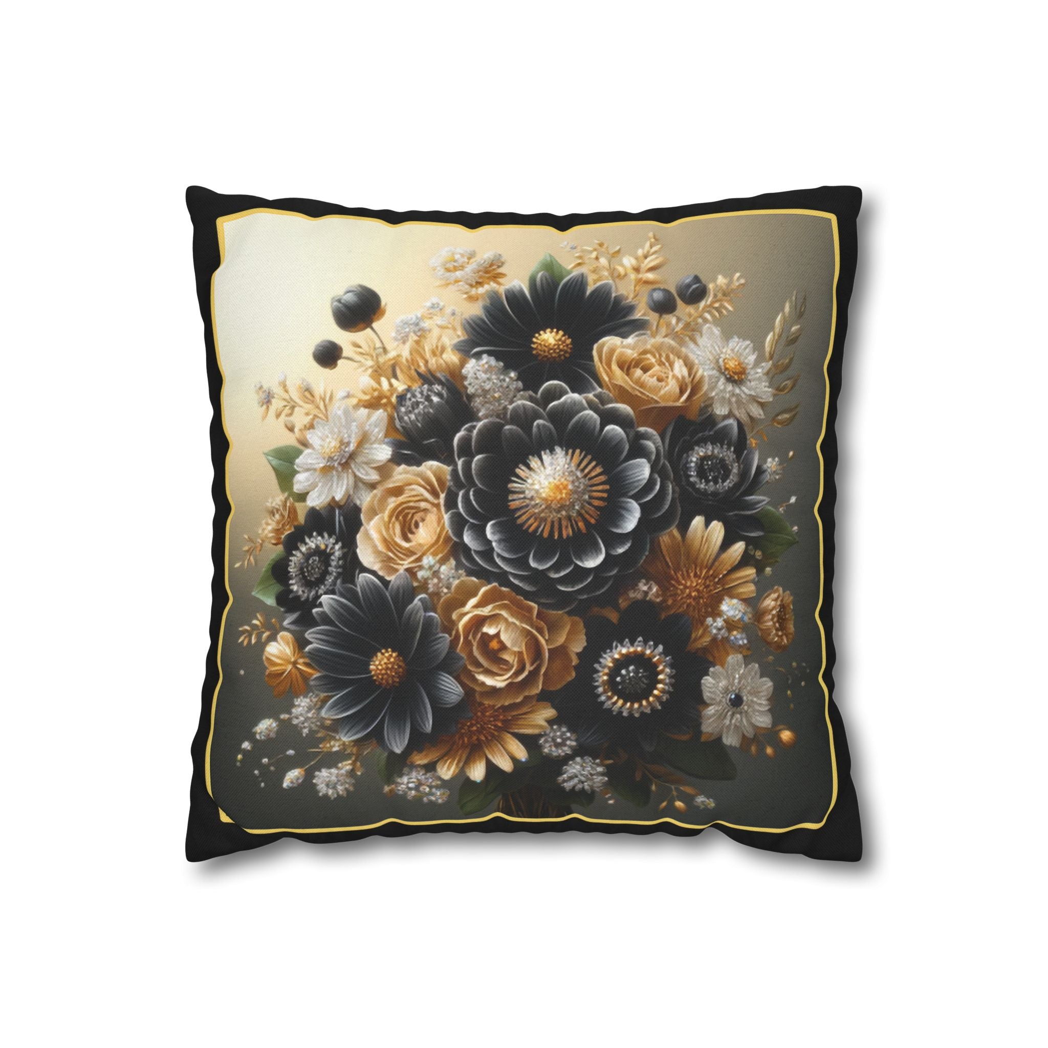 Black and Golden Bouquet (1) - Polyester Square Pillowcase