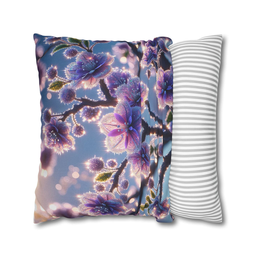 Lavender coloured flowers with sky blue background -  Polyester Square Pillowcase