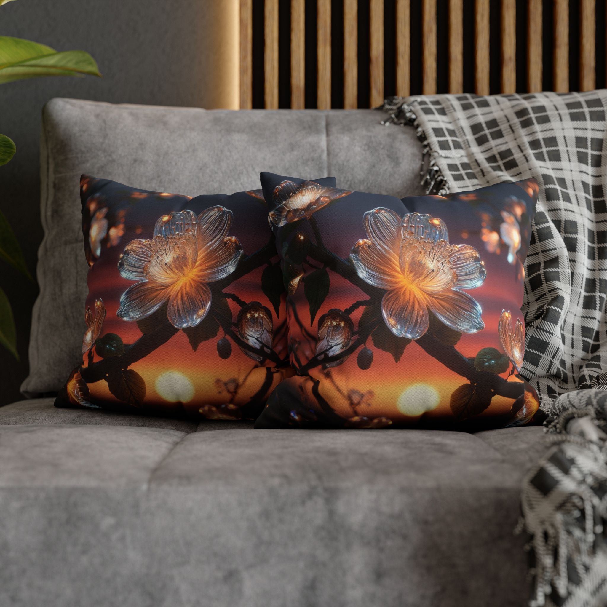 Diamond-white flowers (in sunset) - Polyester Square Pillowcase
