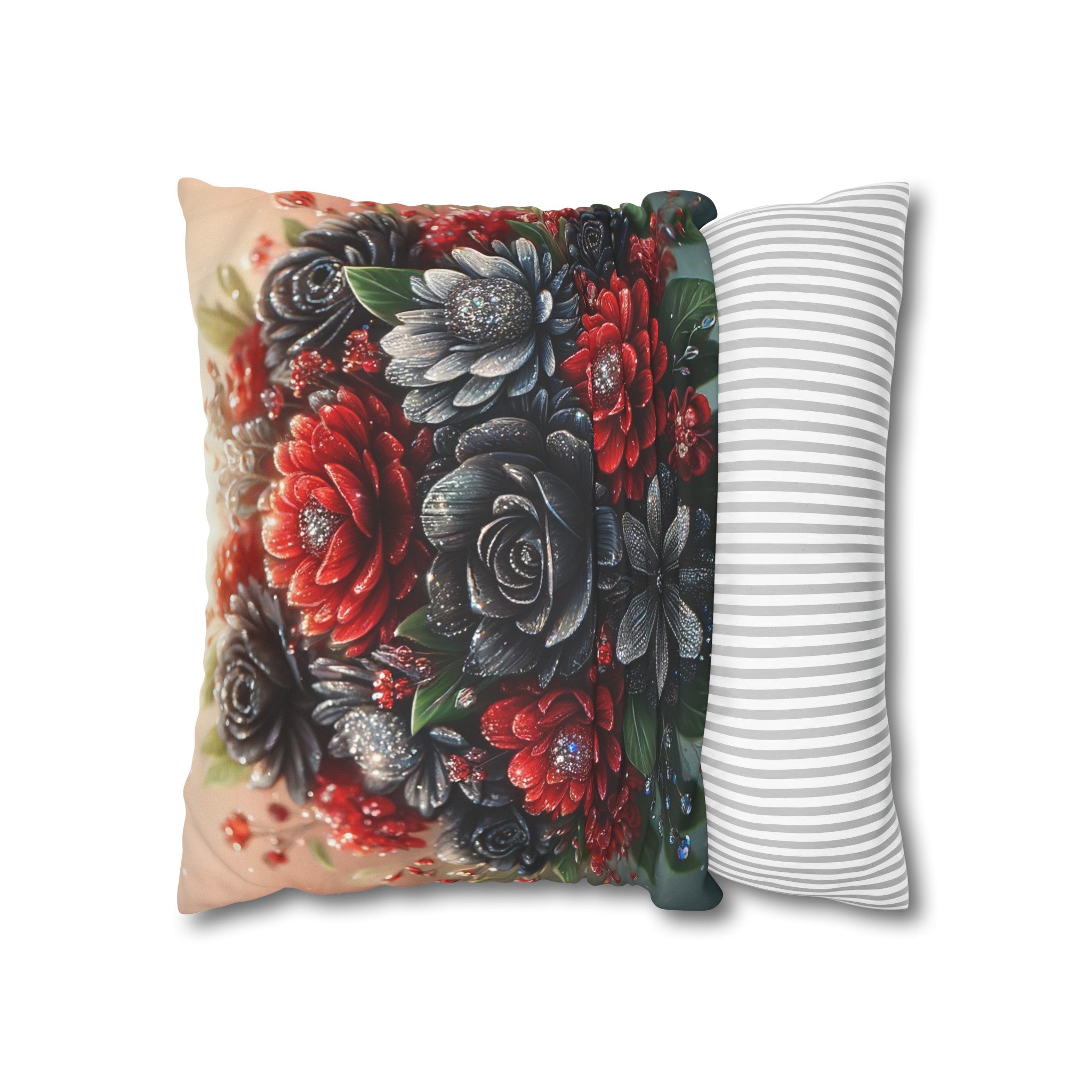 Bouquet with Black and Red flowers - Suede Square Pillowcase