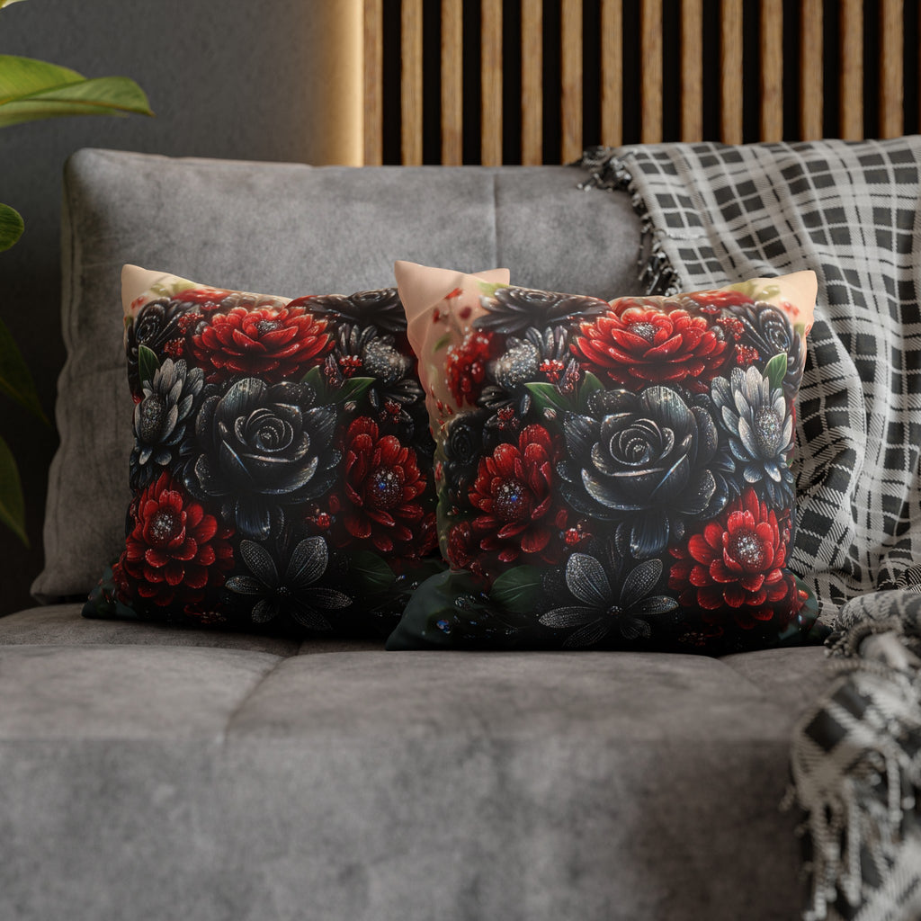 Bouquet with Black and Red flowers - Suede Square Pillowcase