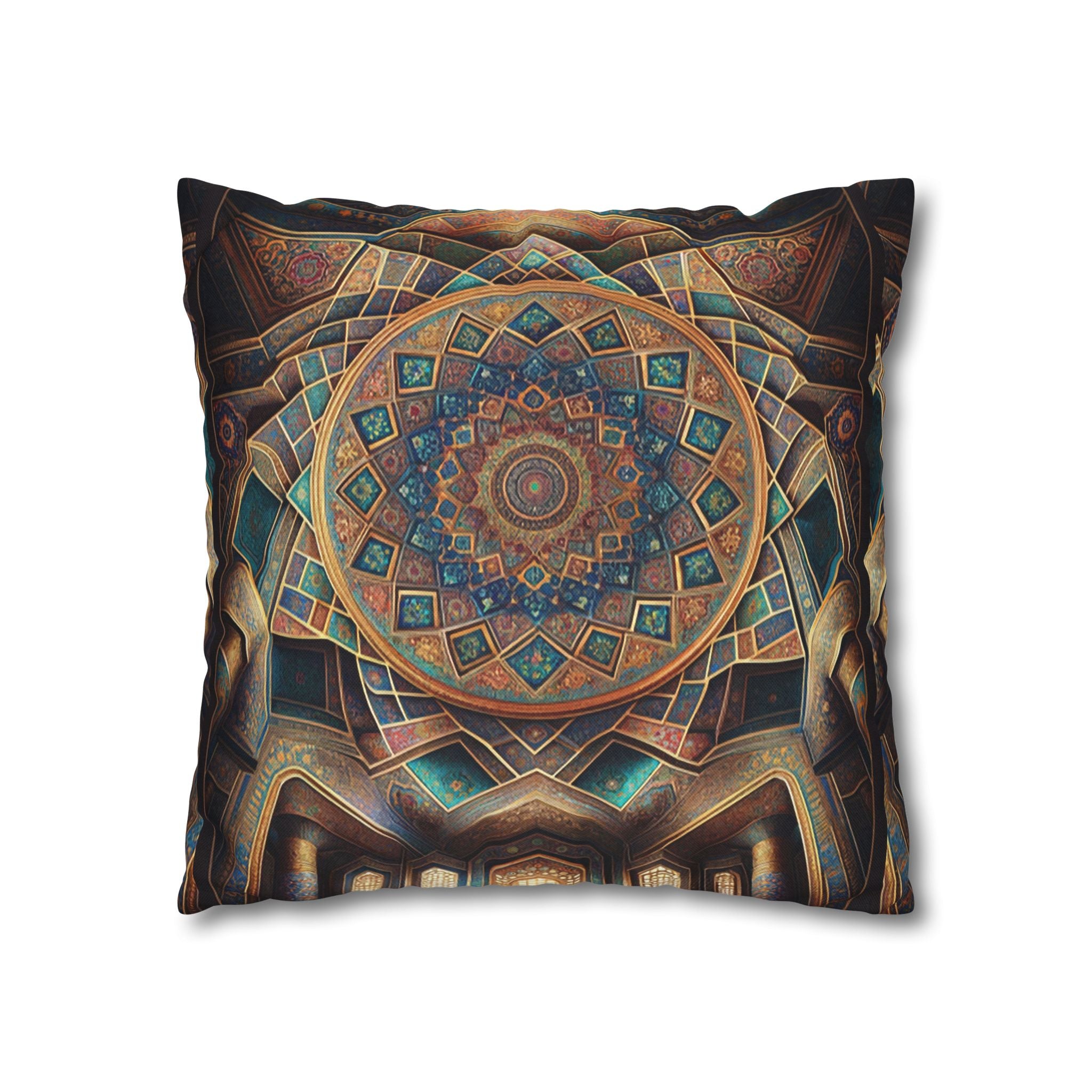 Persian art, brown-blue - Polyester Square Pillowcase