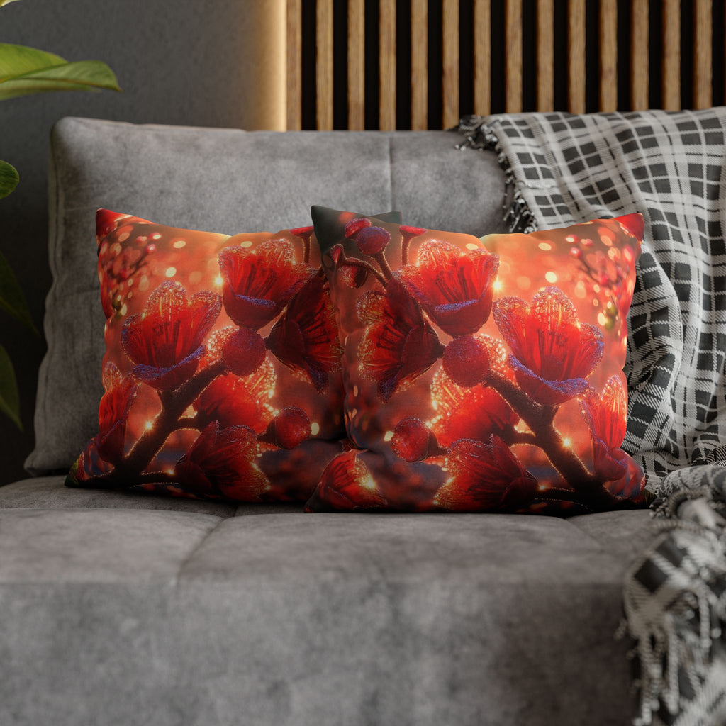 Red-diamond flowers (on red background) -  Polyester Square Pillowcase